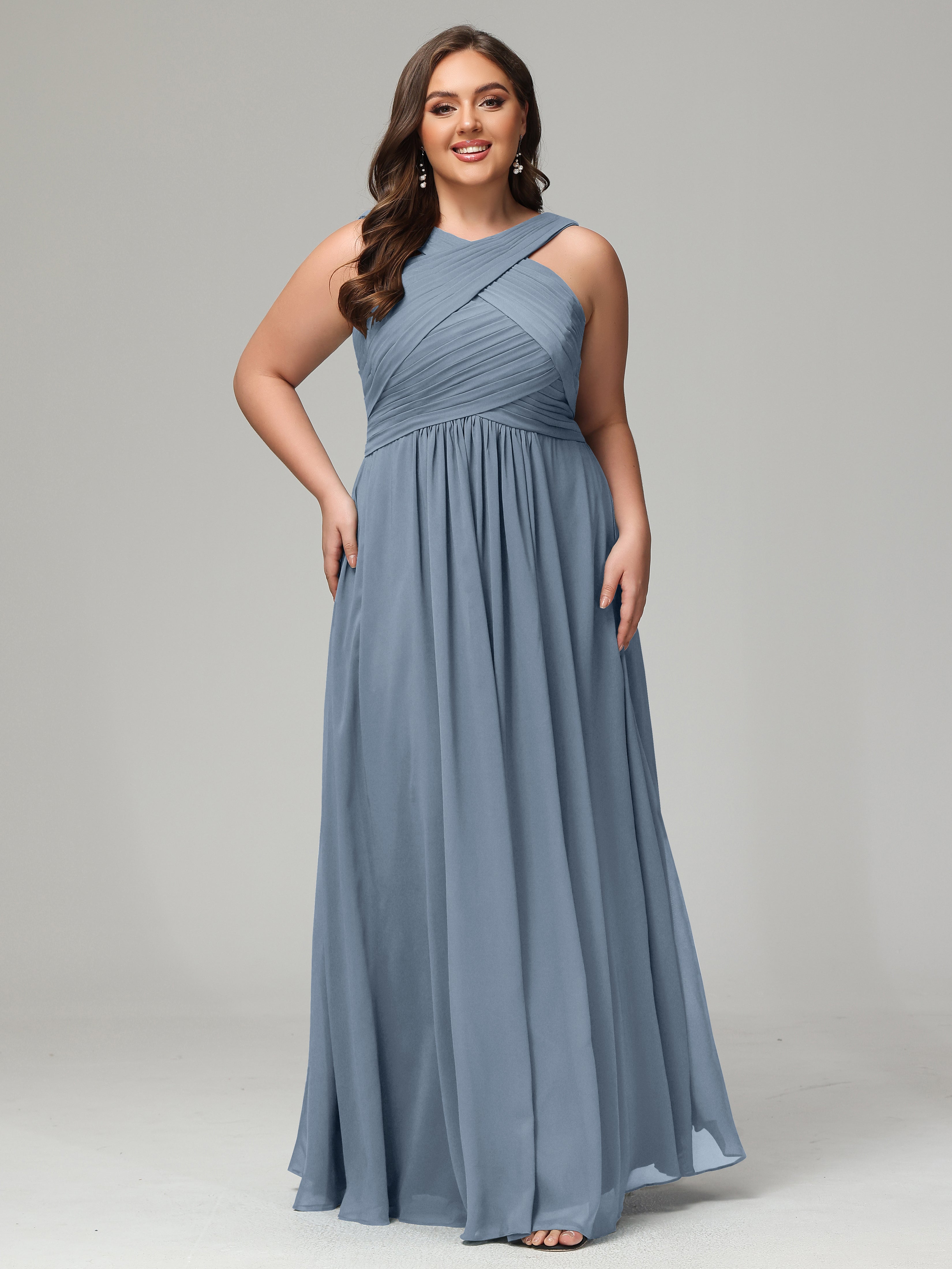 A-line Straps Chiffon Plus Size Bridesmaid Dresses