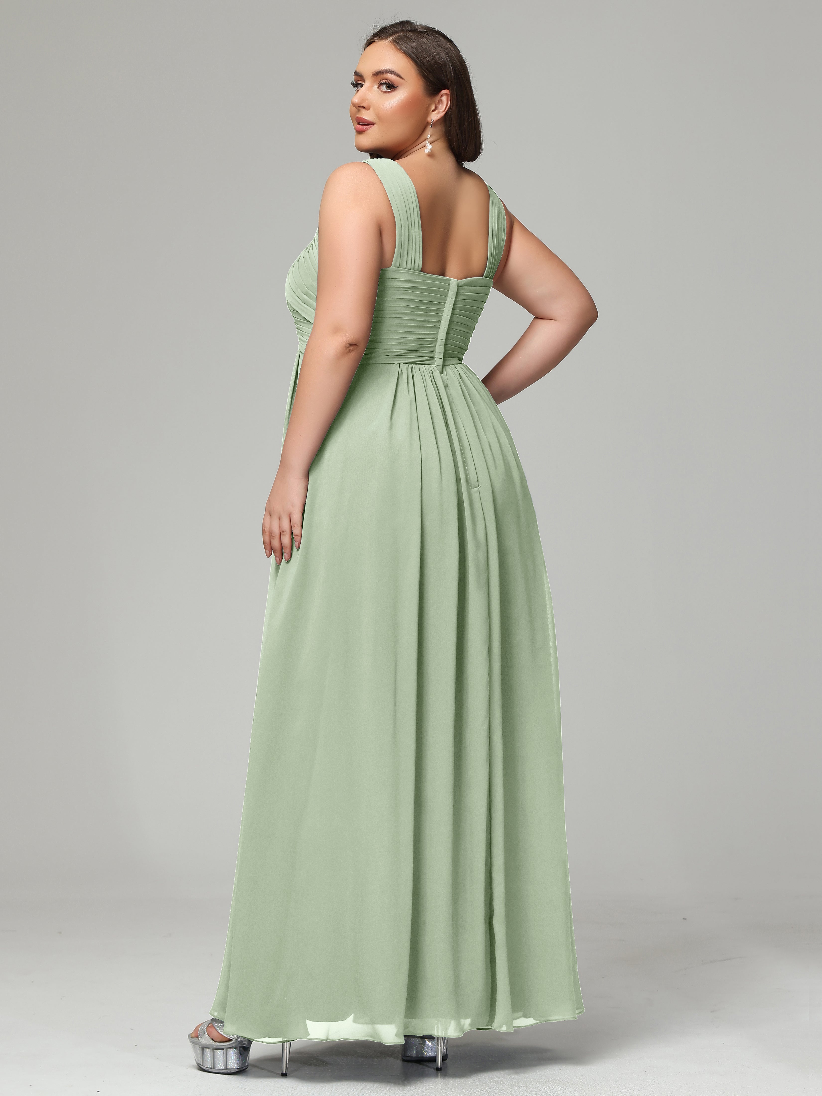 A-line Straps Chiffon Plus Size Bridesmaid Dresses