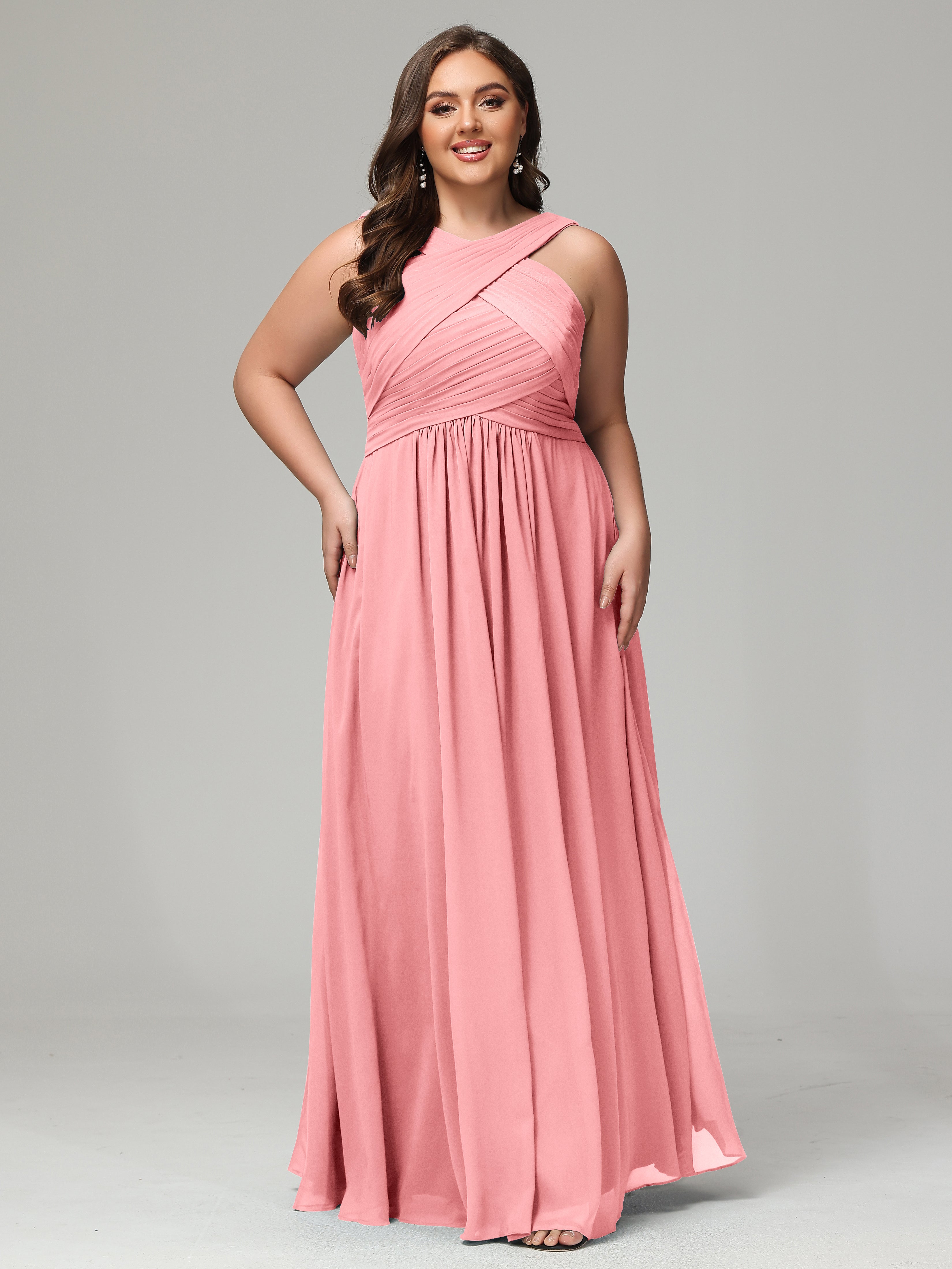 A-line Straps Chiffon Plus Size Bridesmaid Dresses