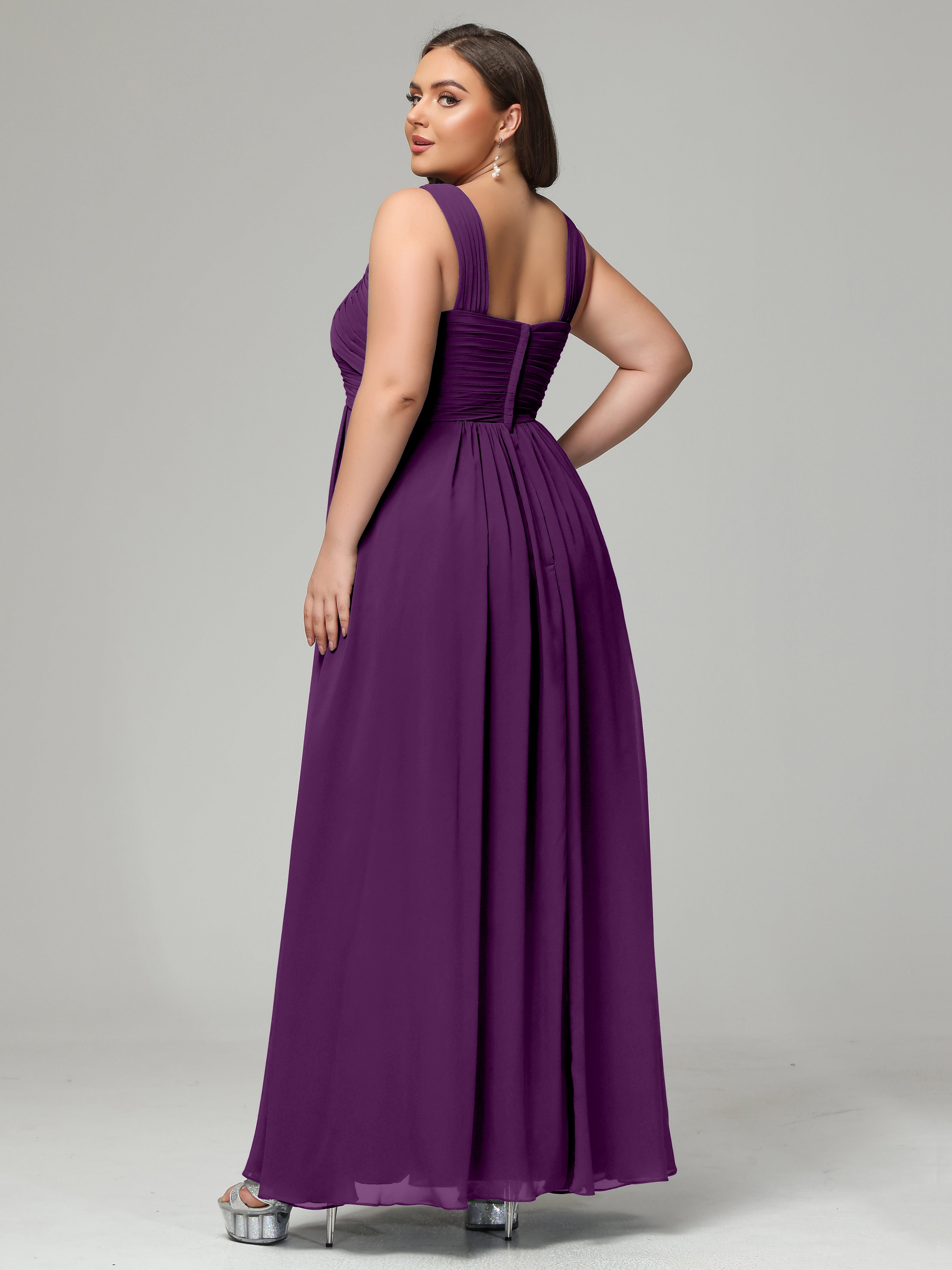 A-line Straps Chiffon Plus Size Bridesmaid Dresses