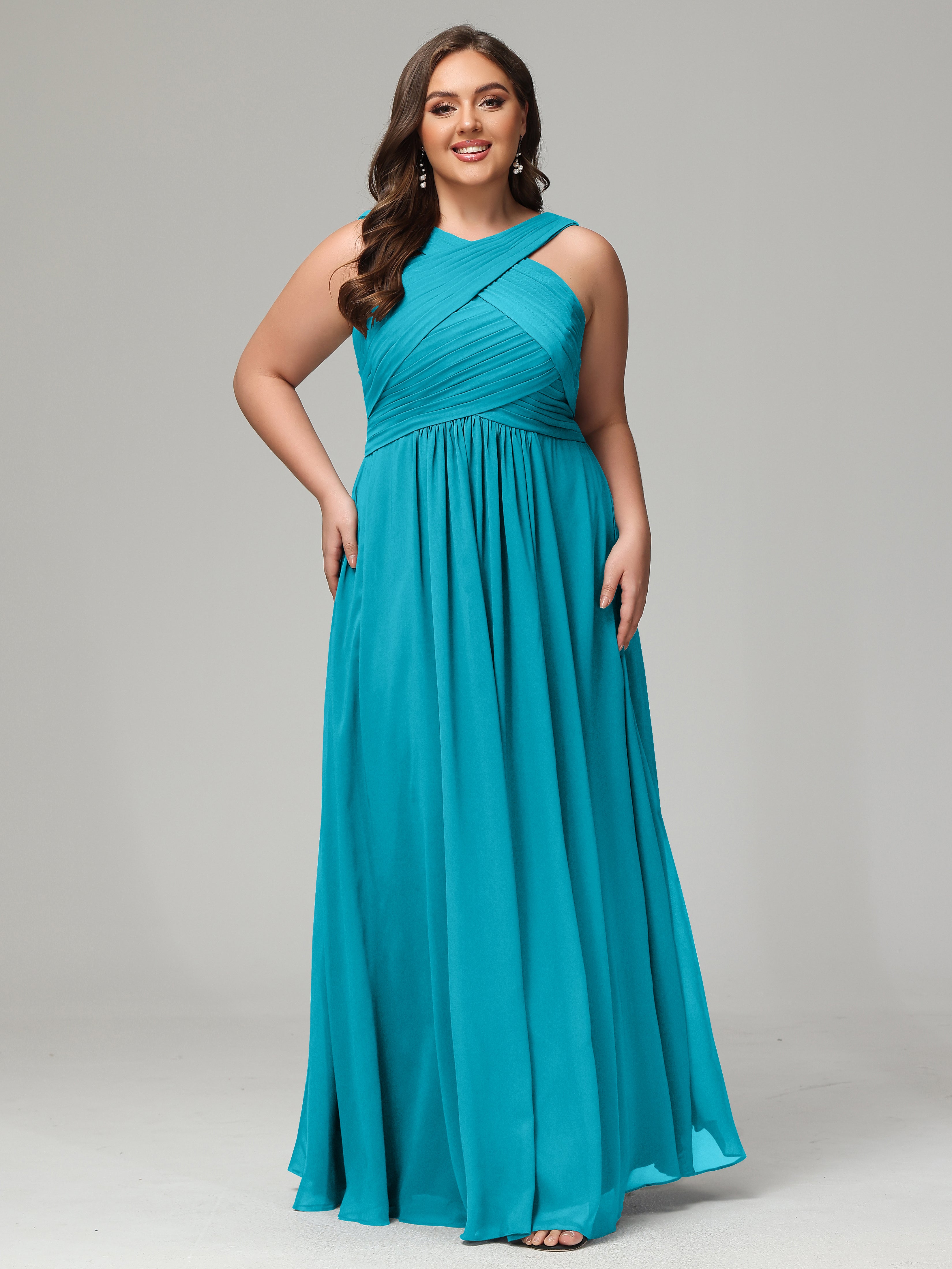 A-line Straps Chiffon Plus Size Bridesmaid Dresses