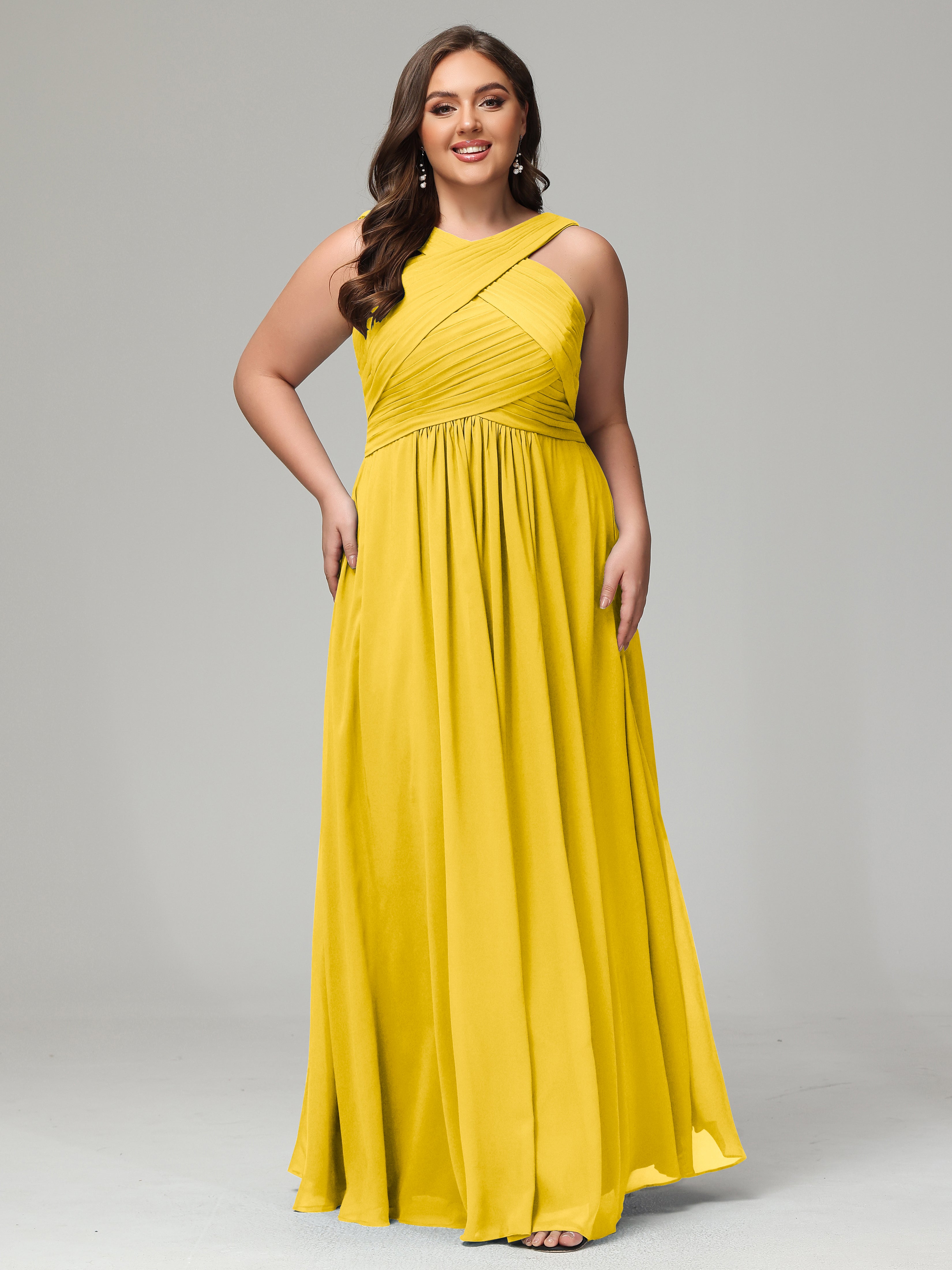 A-line Straps Chiffon Plus Size Bridesmaid Dresses