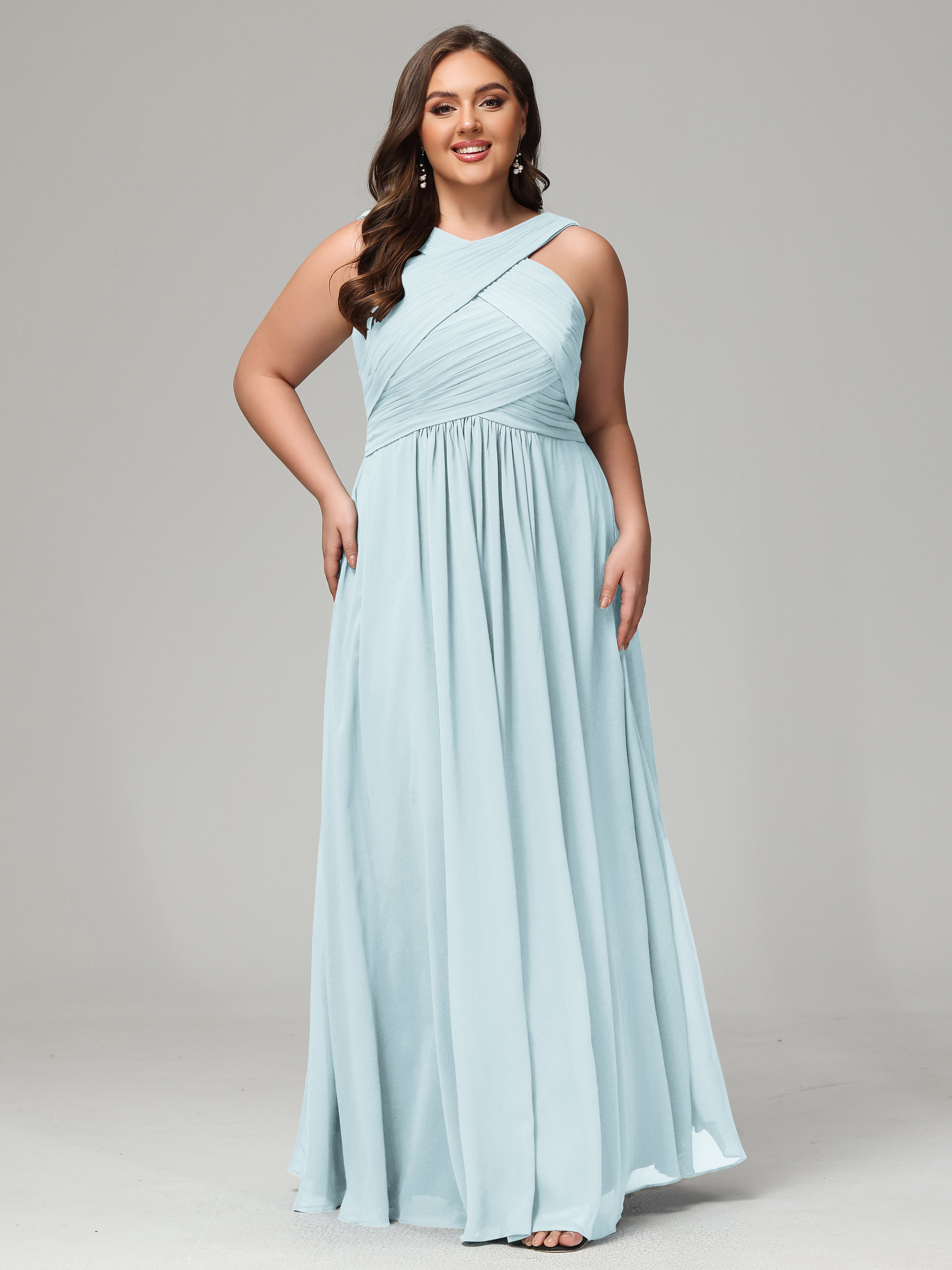 A-line Straps Chiffon Plus Size Bridesmaid Dresses