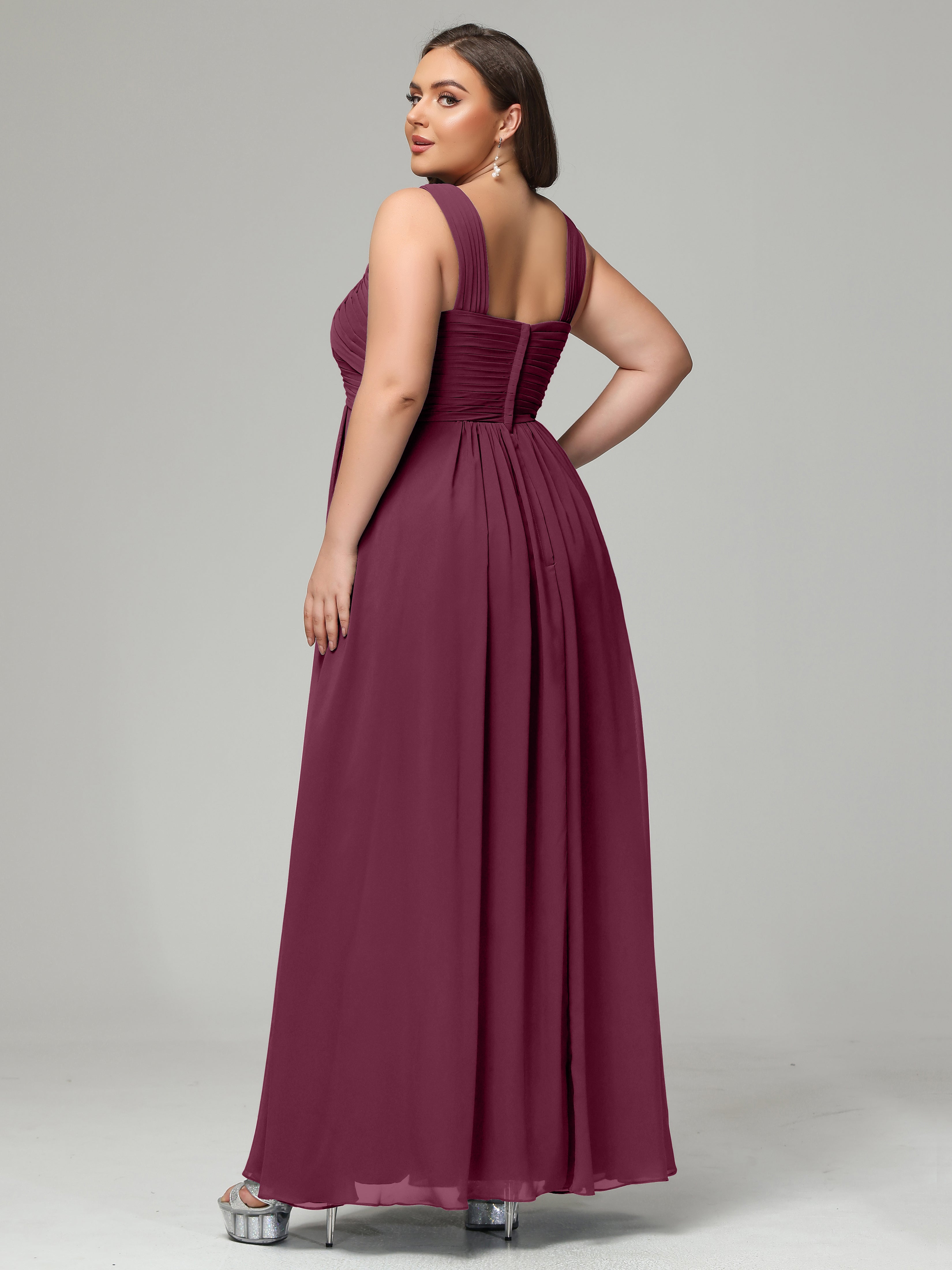 A-line Straps Chiffon Plus Size Bridesmaid Dresses