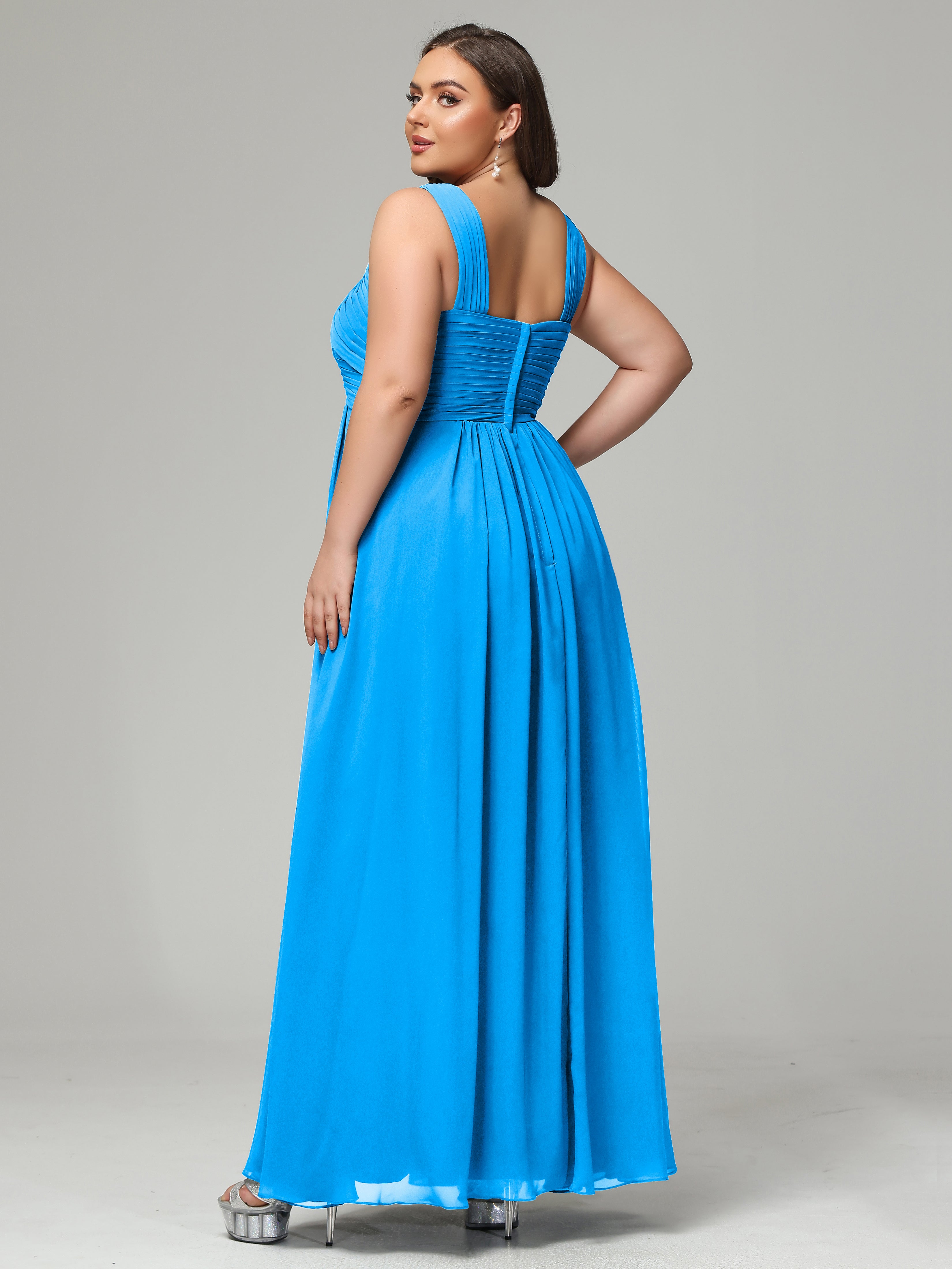 A-line Straps Chiffon Plus Size Bridesmaid Dresses