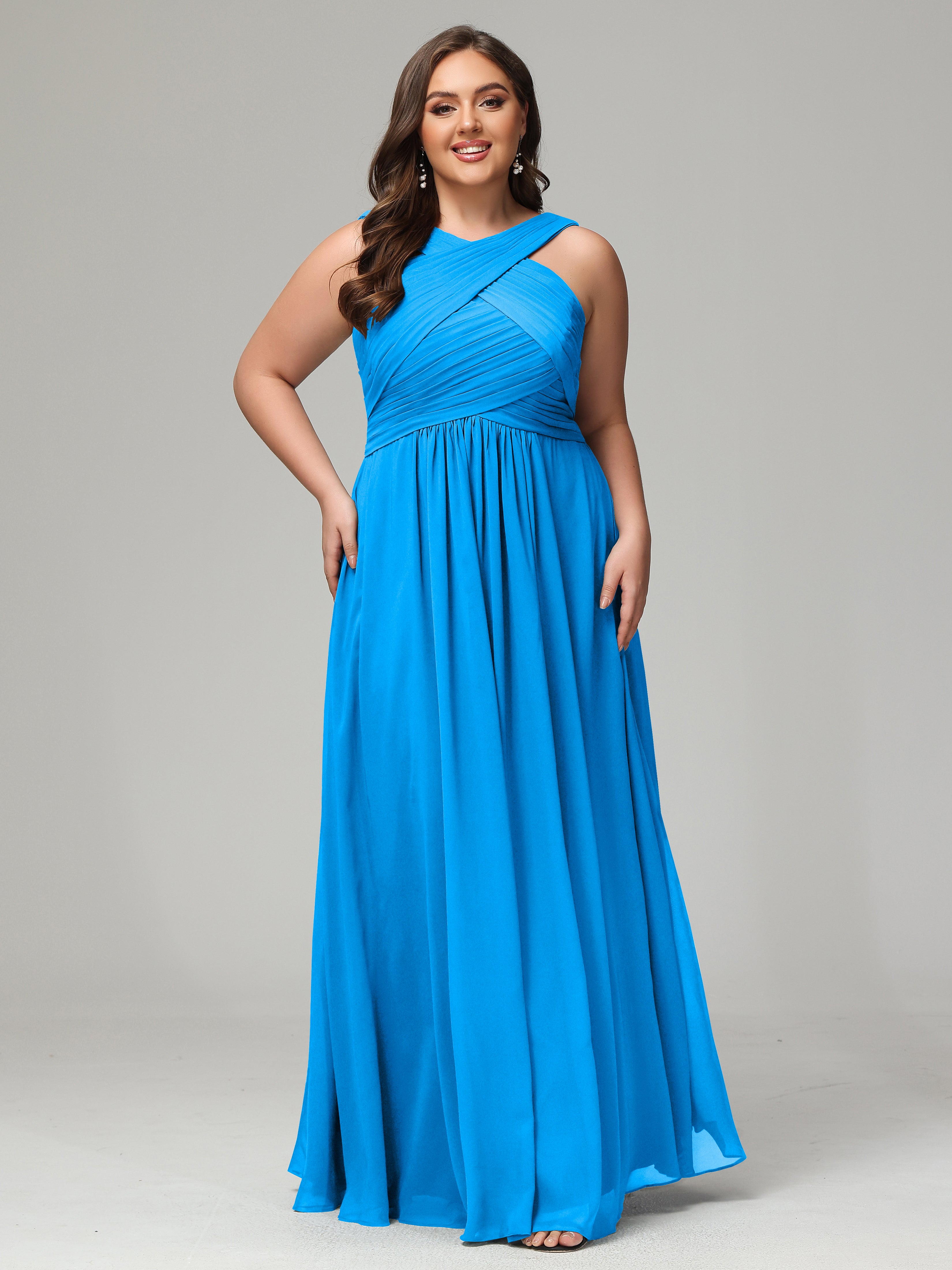 A-line Straps Chiffon Plus Size Bridesmaid Dresses