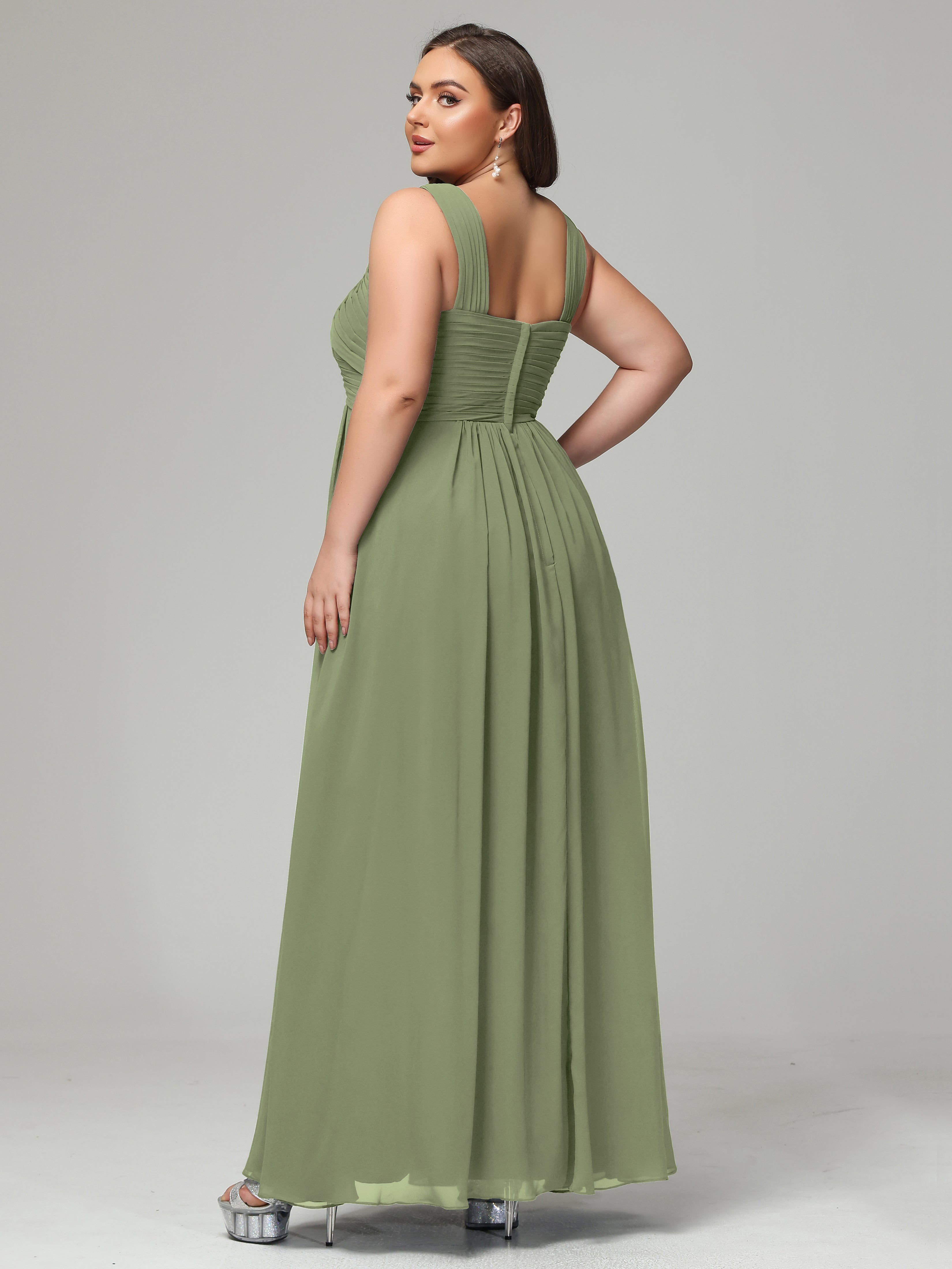 A-line Straps Chiffon Plus Size Bridesmaid Dresses