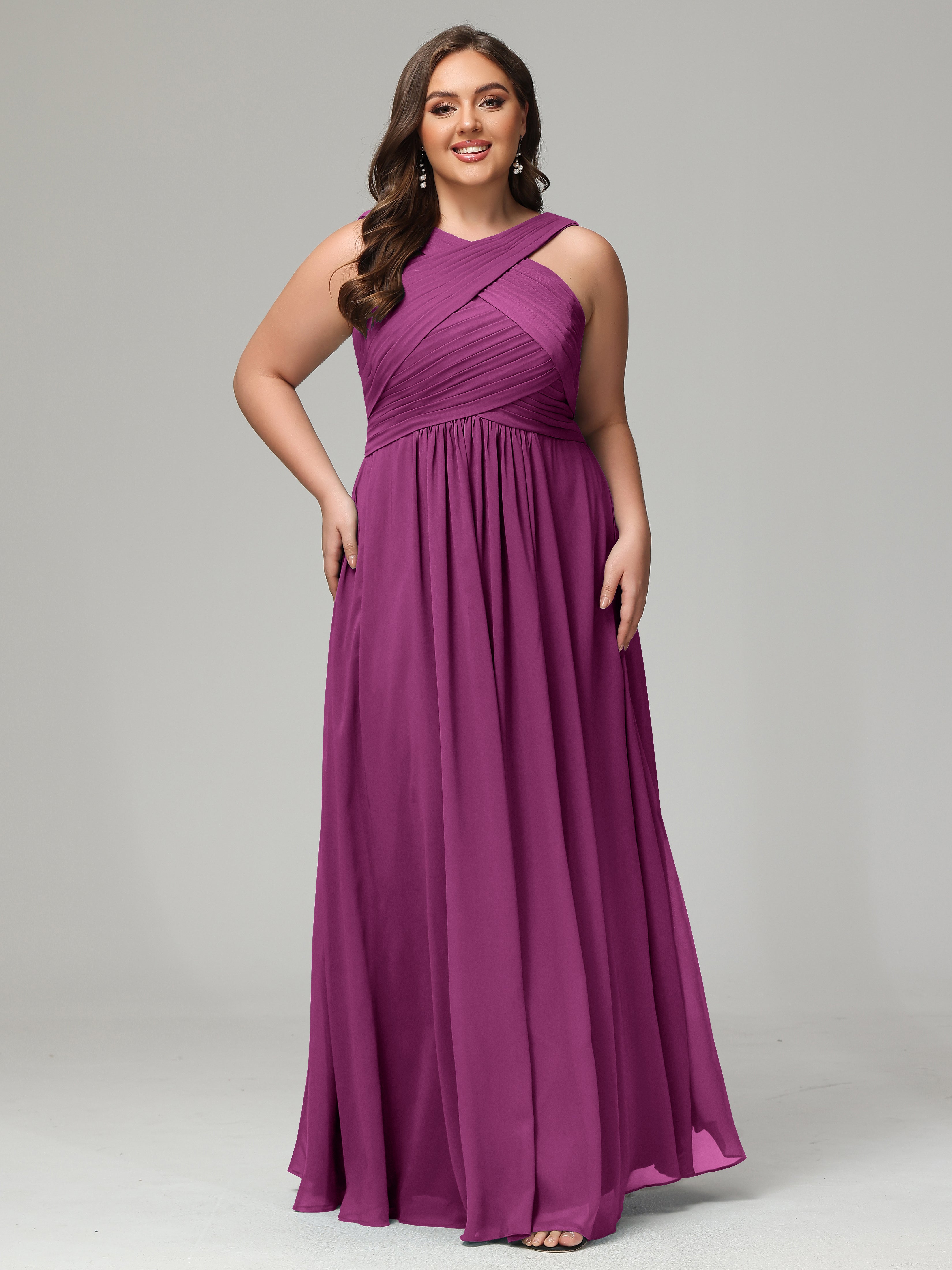 A-line Straps Chiffon Plus Size Bridesmaid Dresses