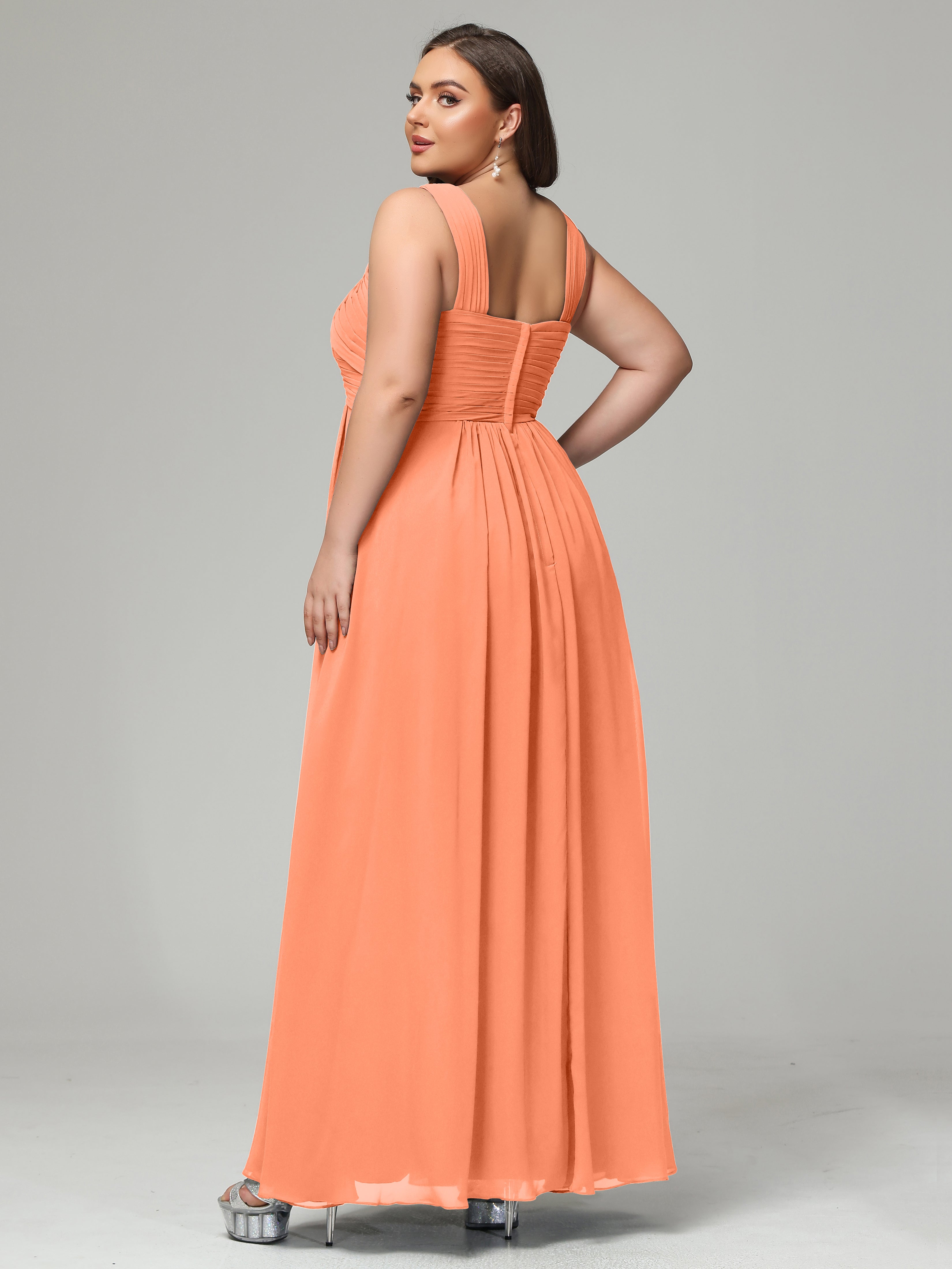 A-line Straps Chiffon Plus Size Bridesmaid Dresses