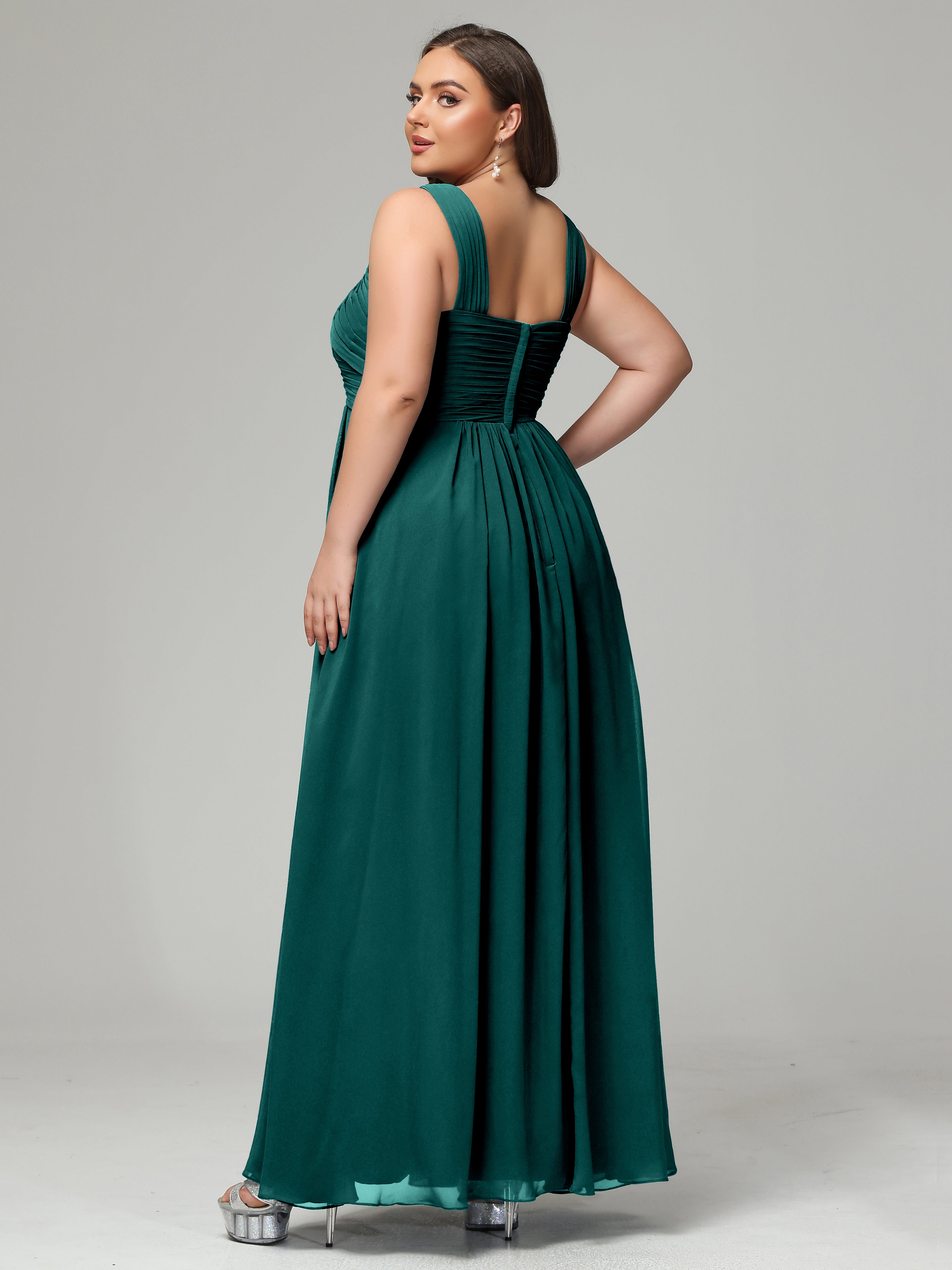 A-line Straps Chiffon Plus Size Bridesmaid Dresses