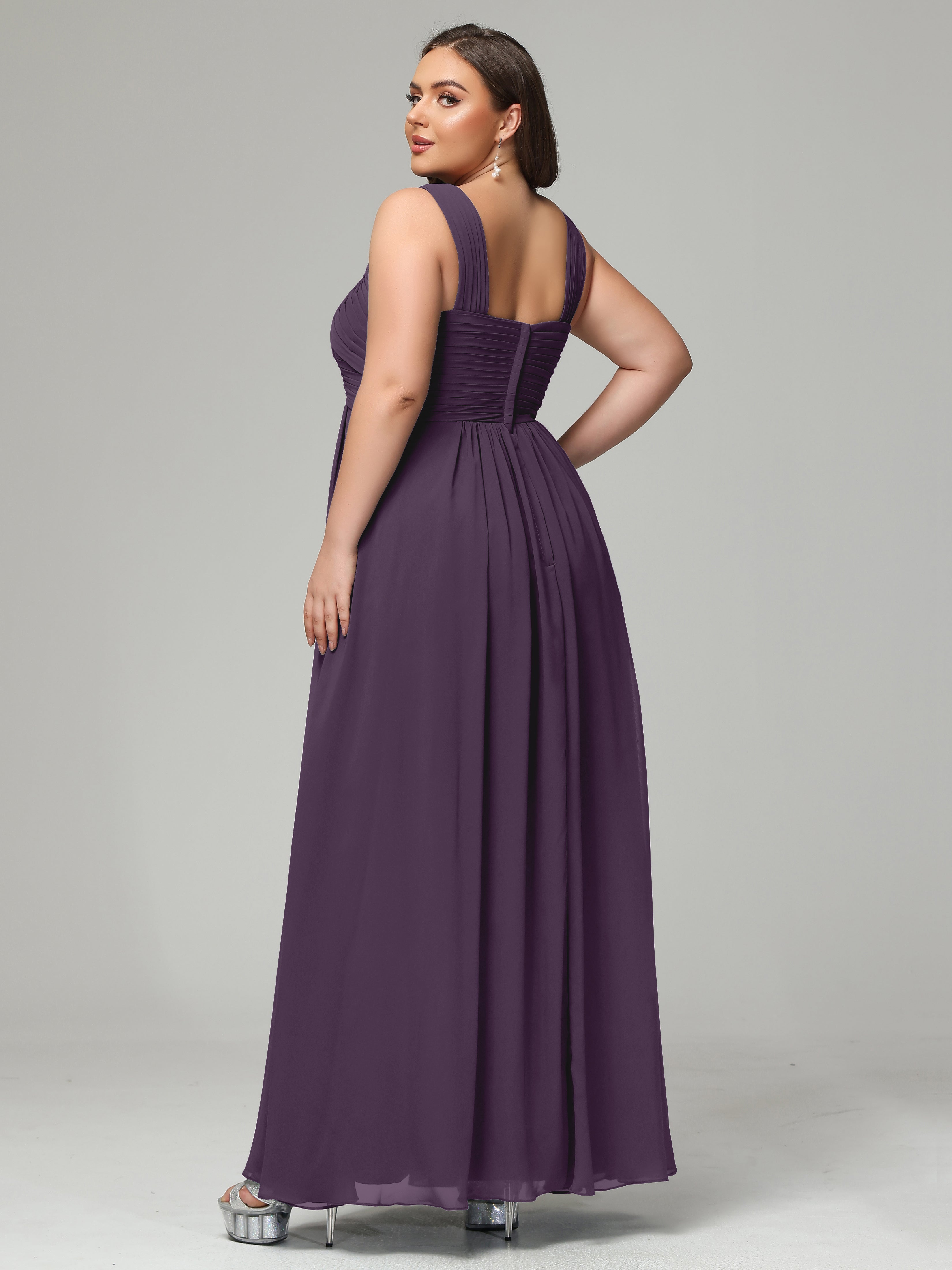 A-line Straps Chiffon Plus Size Bridesmaid Dresses