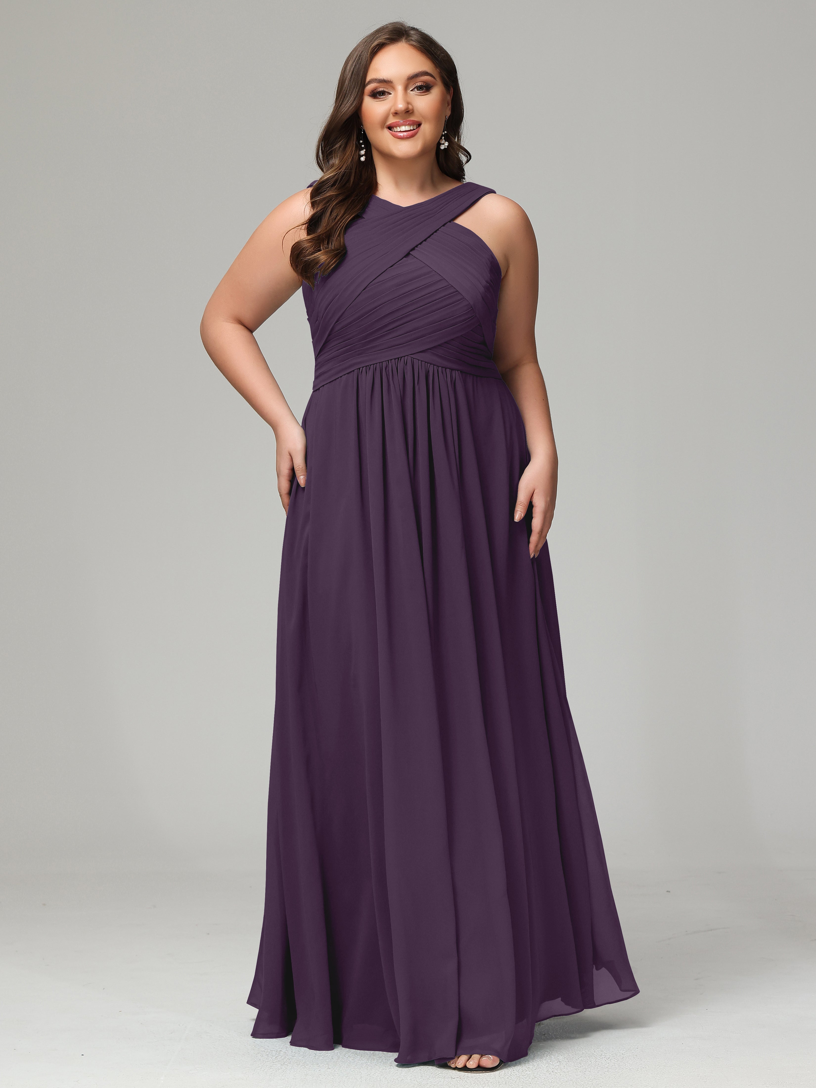 A-line Straps Chiffon Plus Size Bridesmaid Dresses