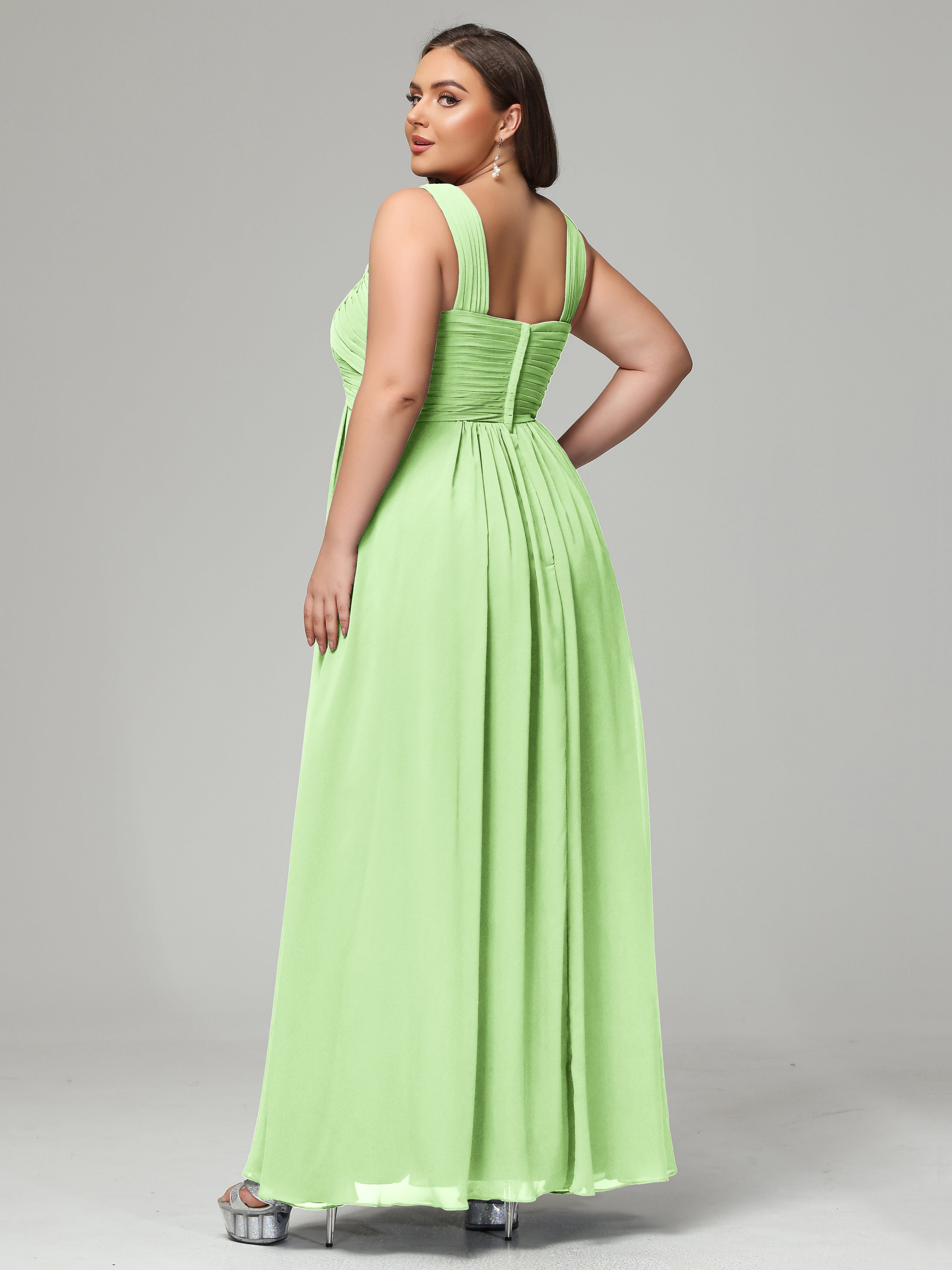 A-line Straps Chiffon Plus Size Bridesmaid Dresses