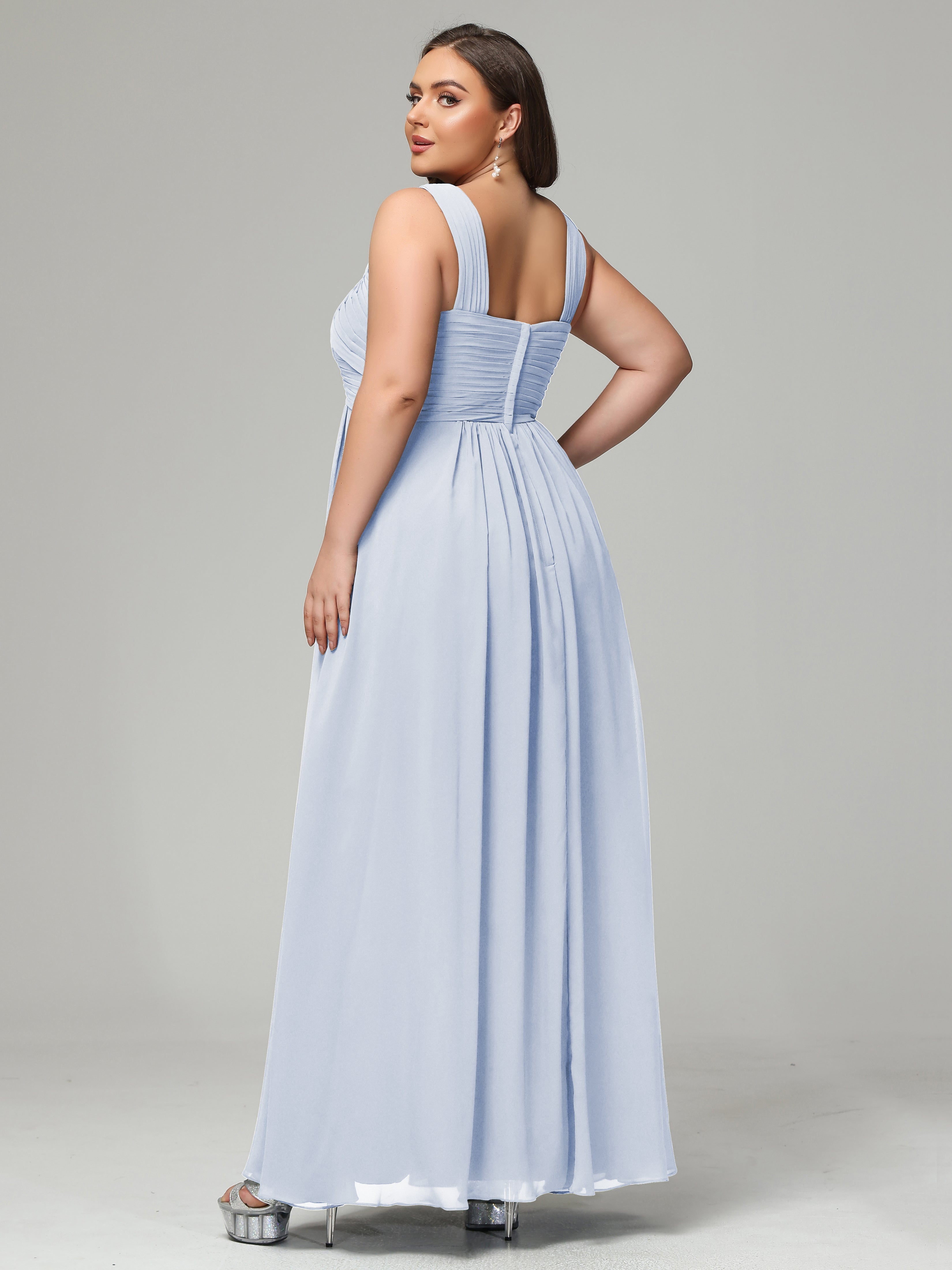 A-line Straps Chiffon Plus Size Bridesmaid Dresses