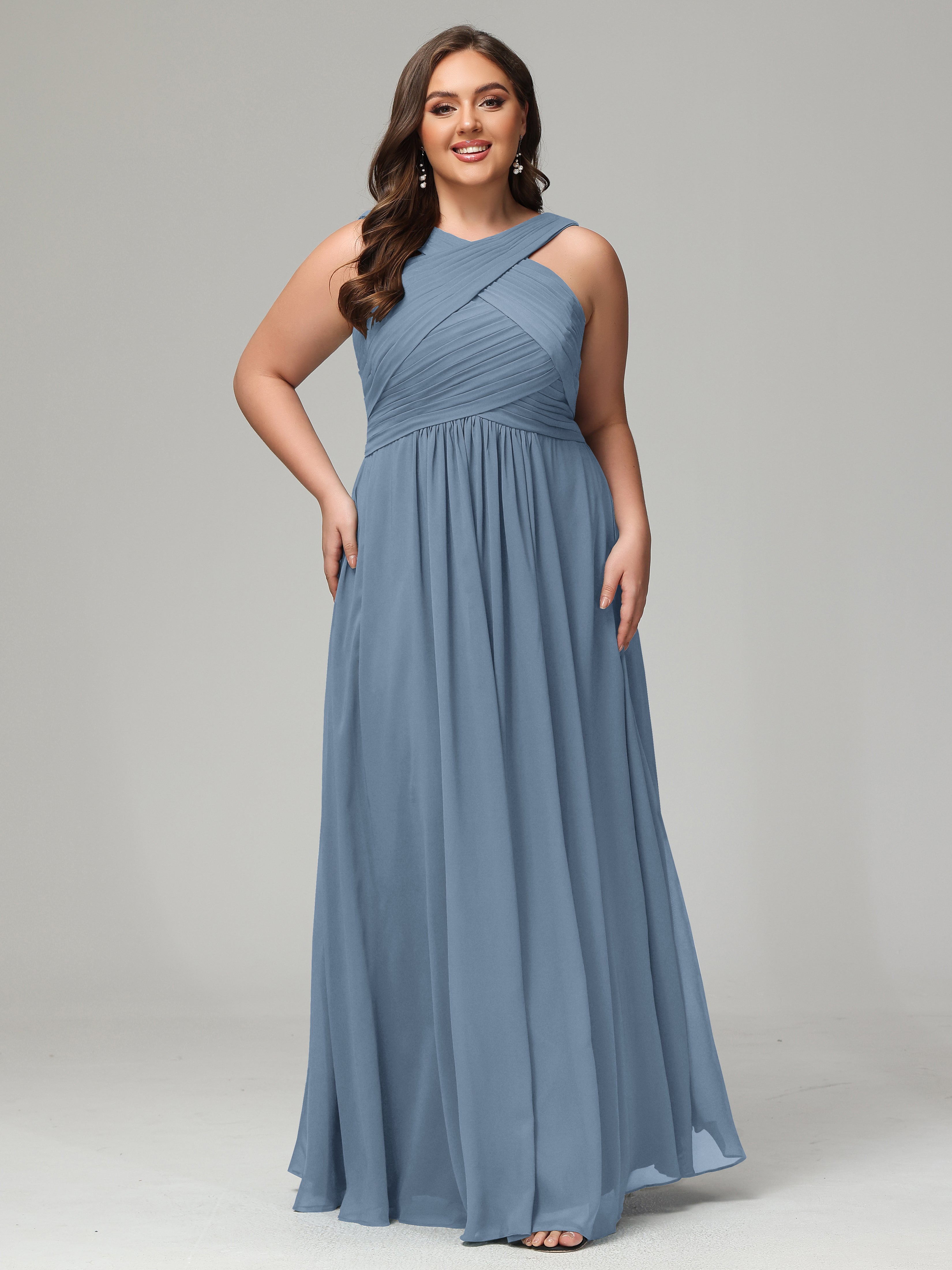 A-line Straps Chiffon Plus Size Bridesmaid Dresses