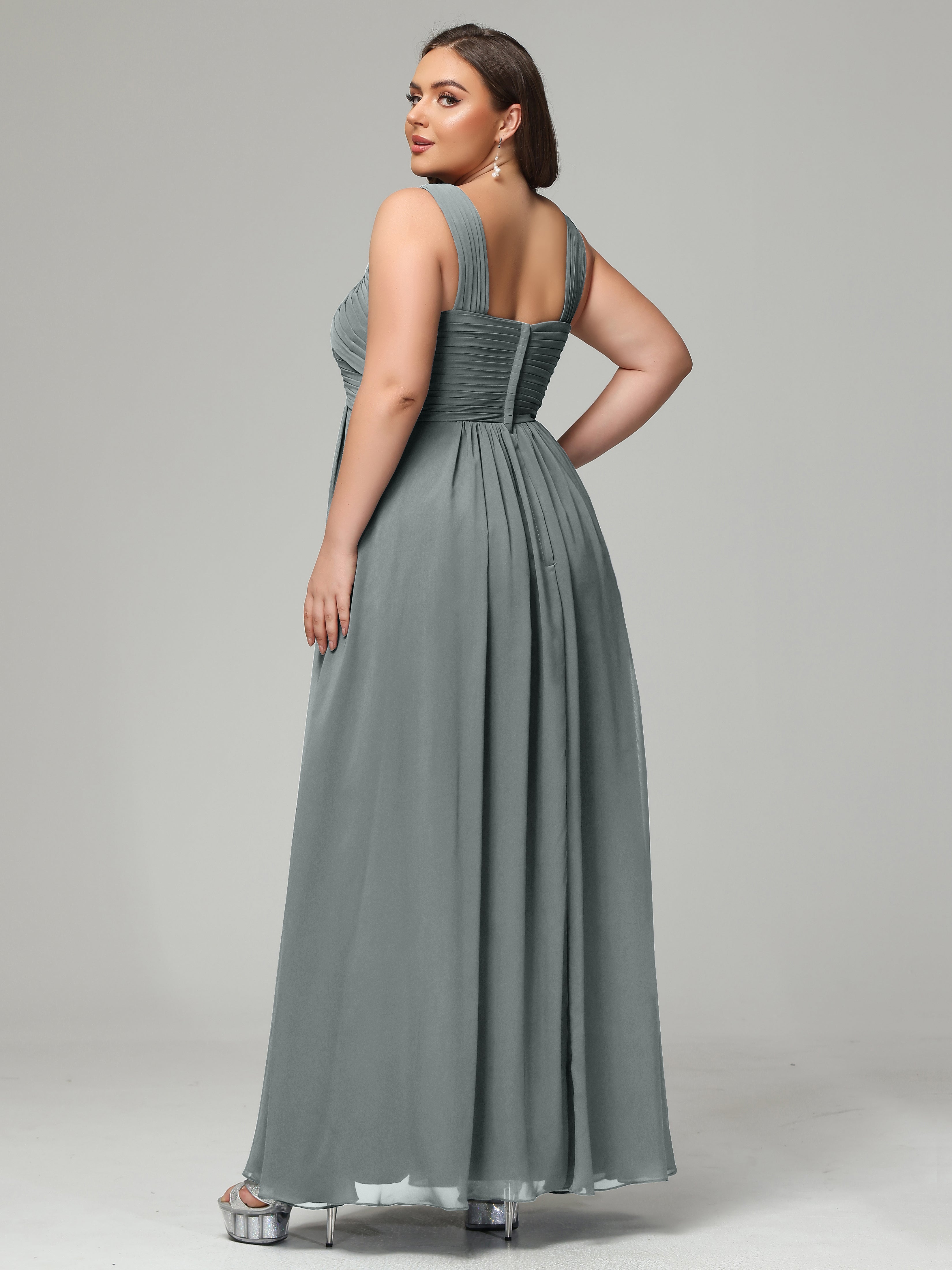 A-line Straps Chiffon Plus Size Bridesmaid Dresses