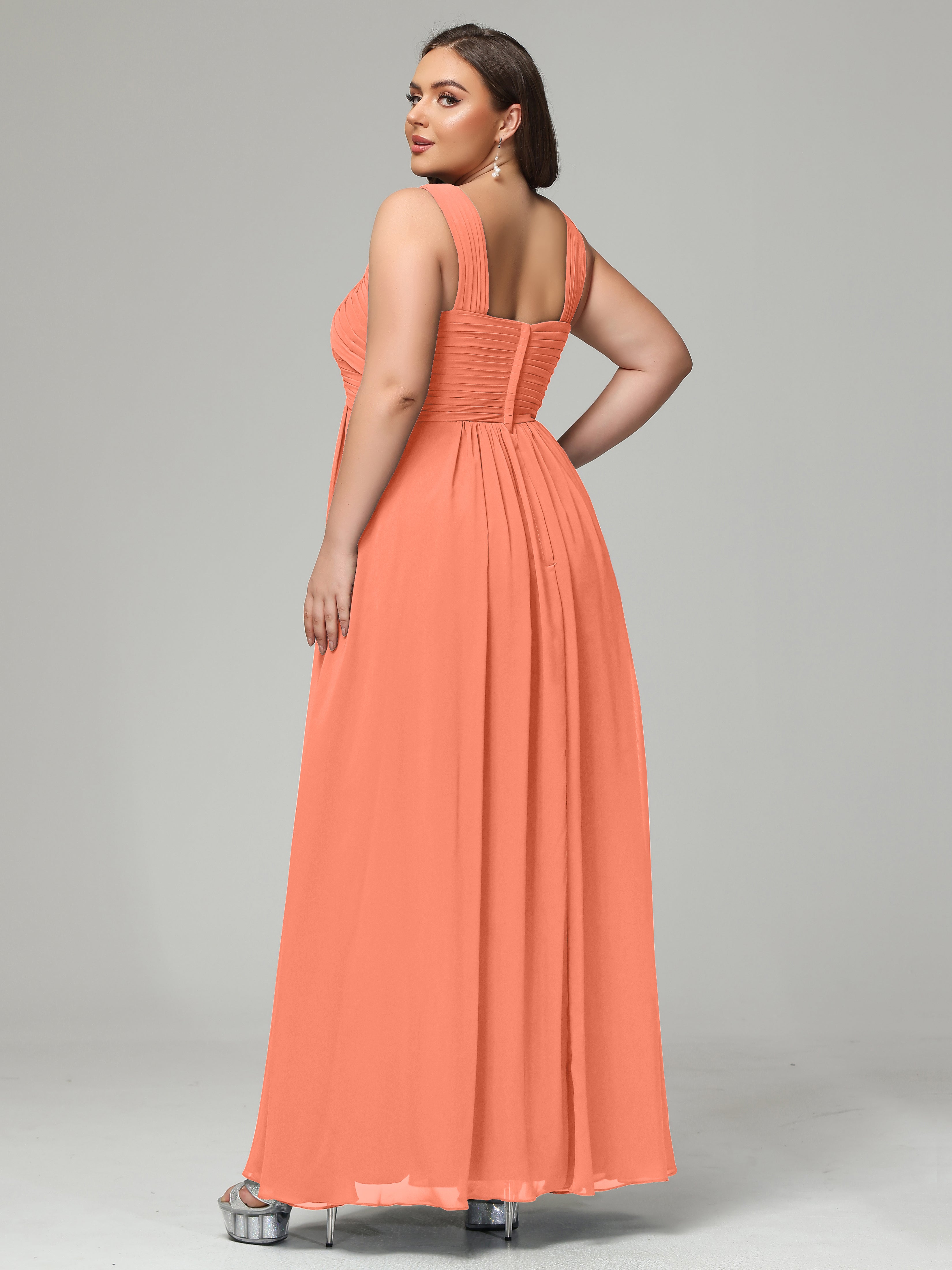 A-line Straps Chiffon Plus Size Bridesmaid Dresses