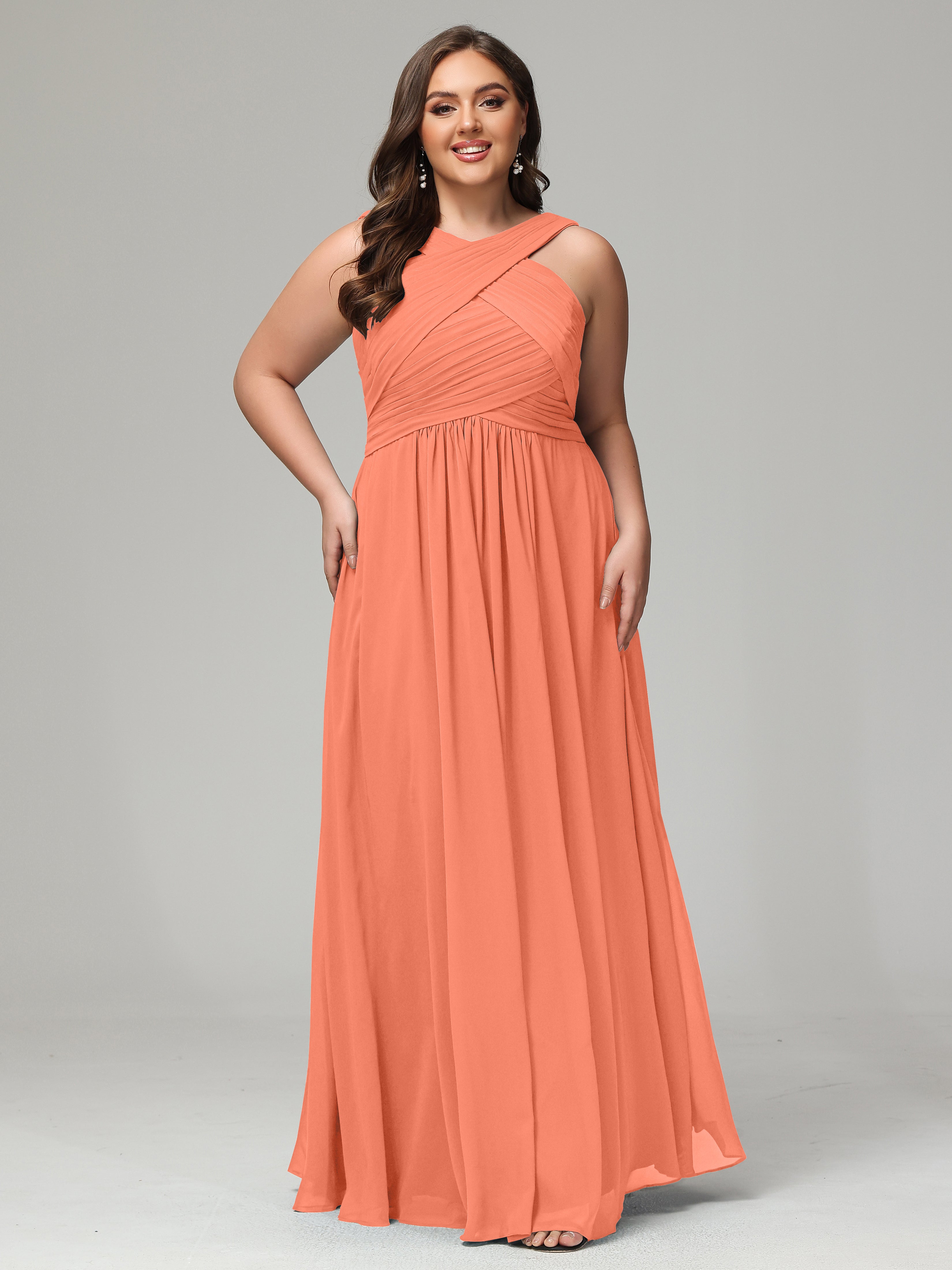 A-line Straps Chiffon Plus Size Bridesmaid Dresses