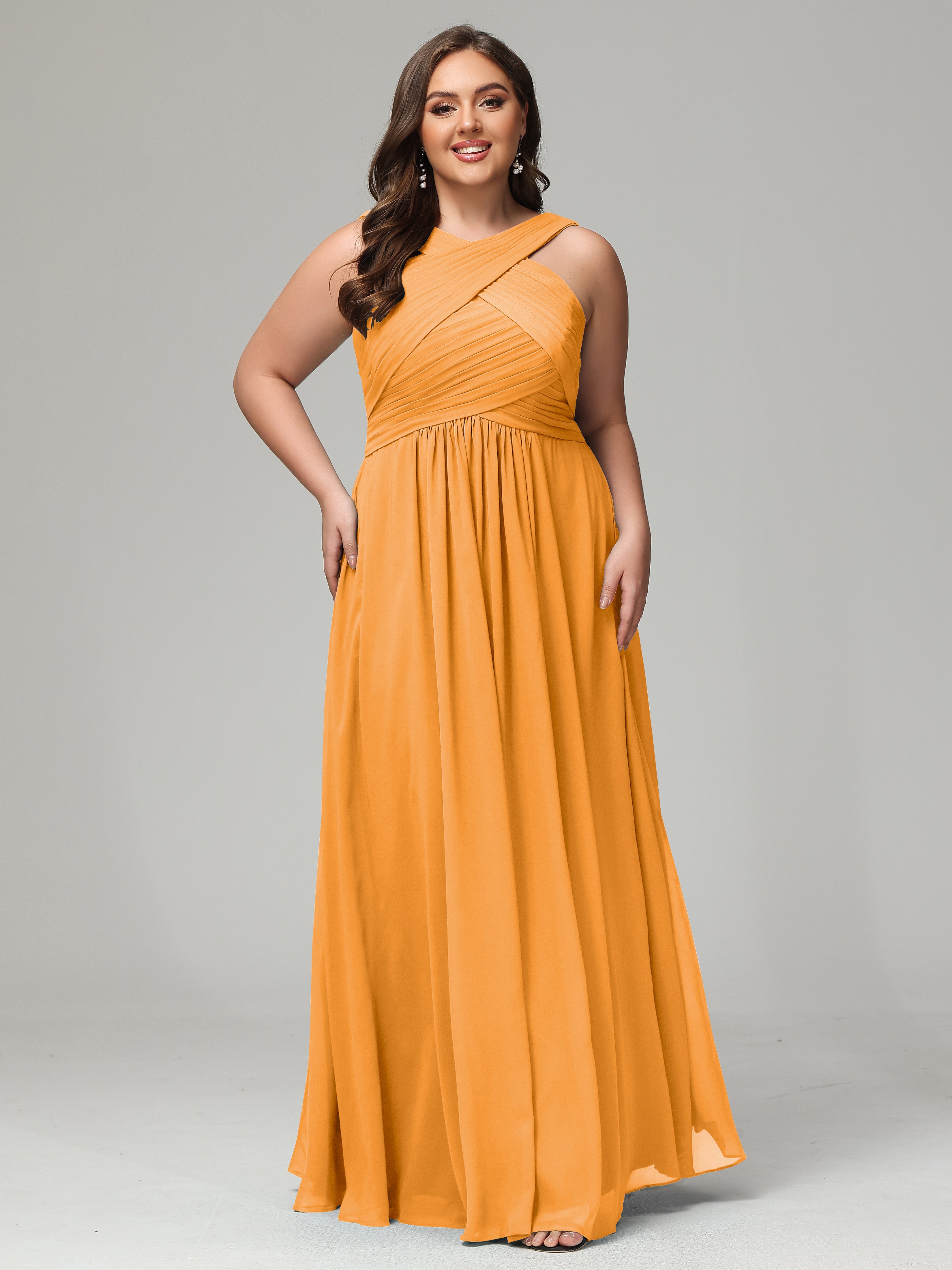 A-line Straps Chiffon Plus Size Bridesmaid Dresses