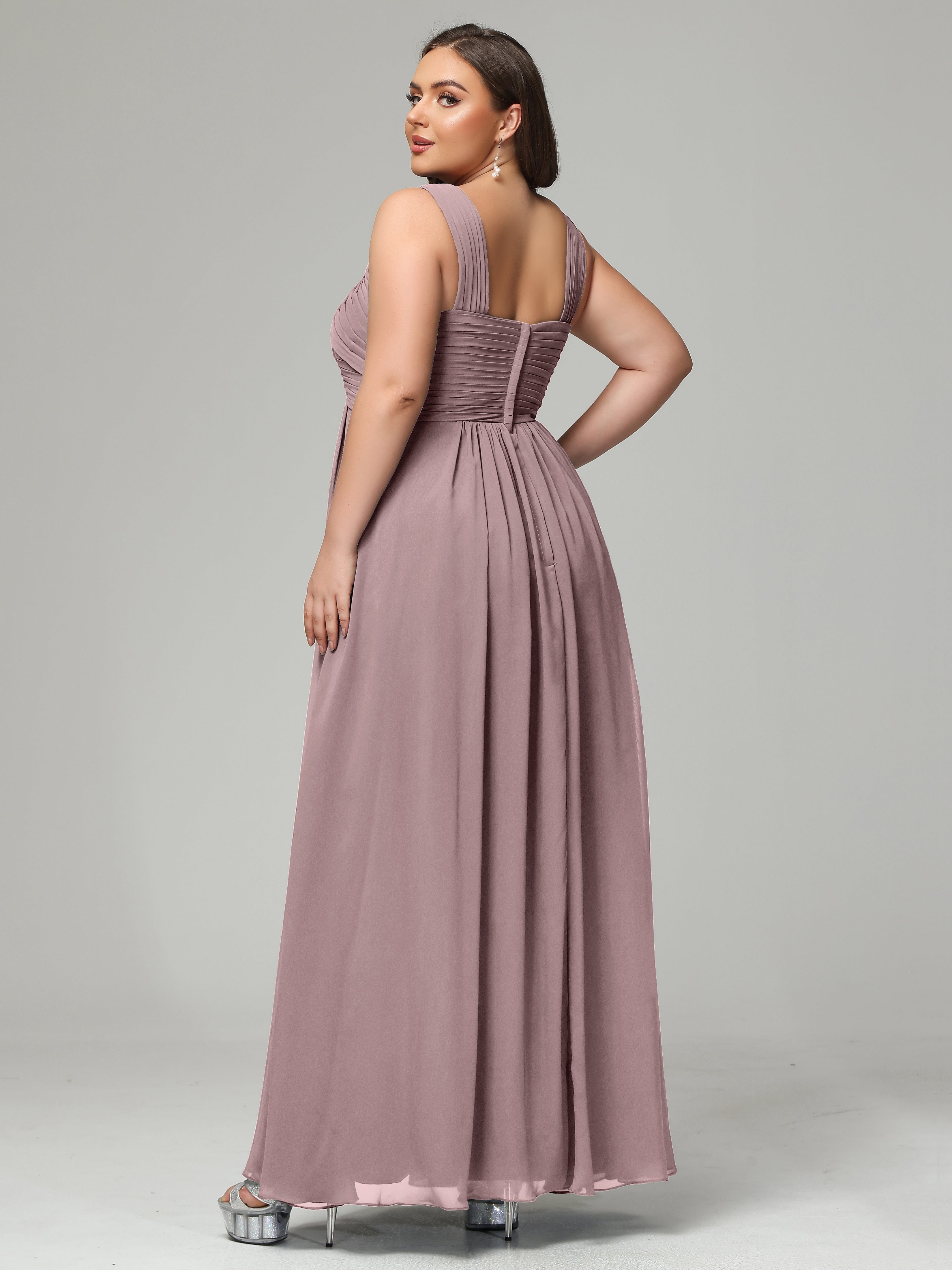 A-line Straps Chiffon Plus Size Bridesmaid Dresses