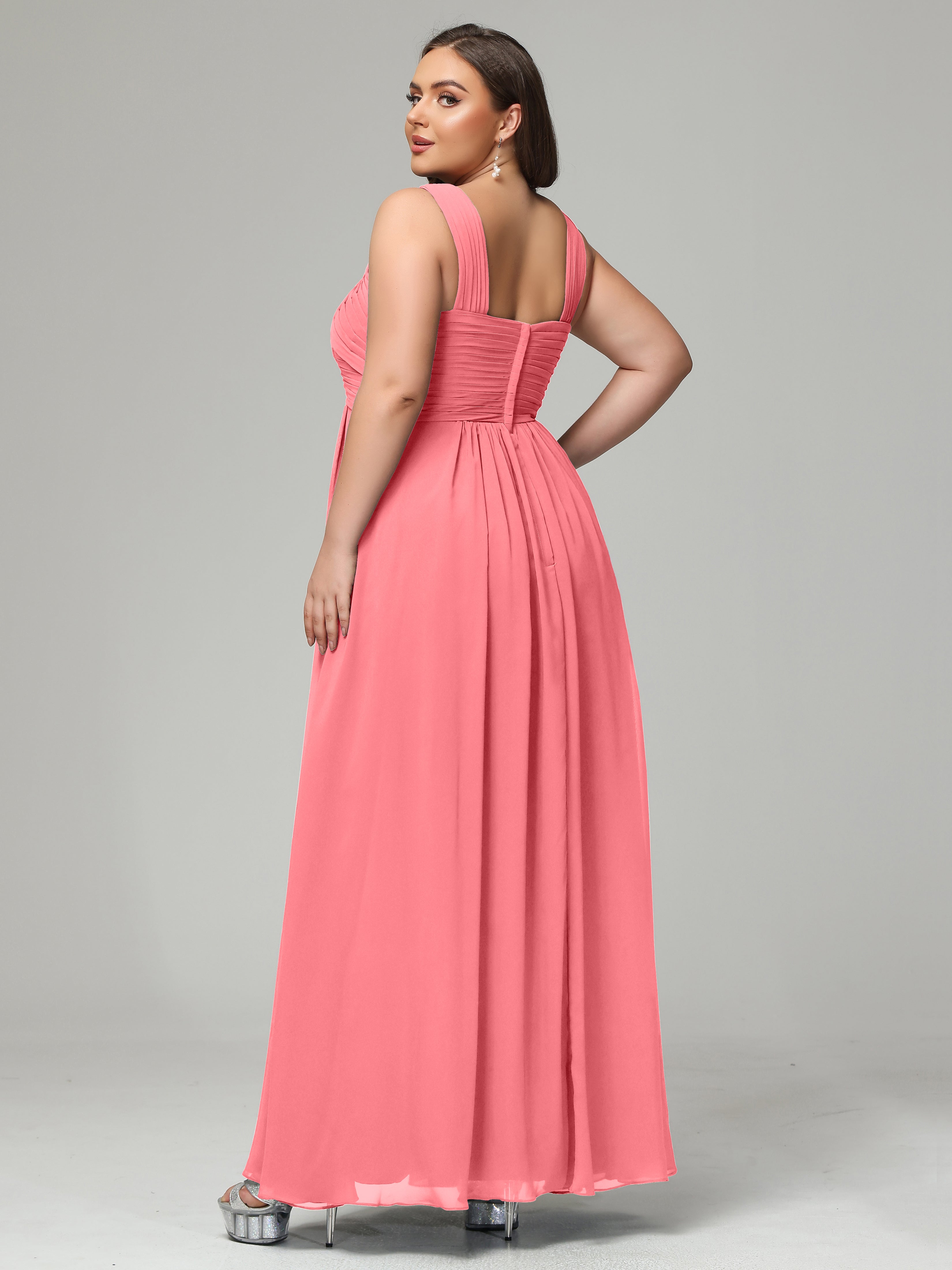 A-line Straps Chiffon Plus Size Bridesmaid Dresses