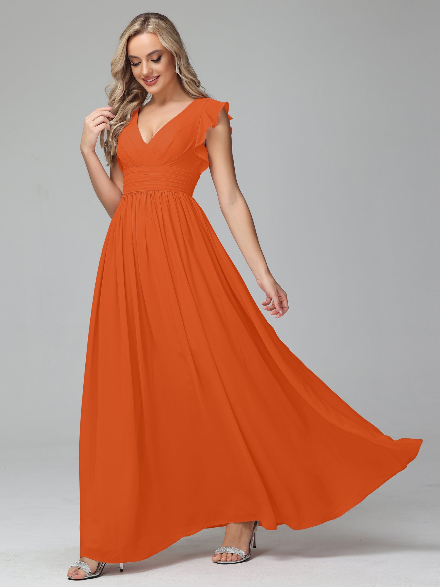 Burnt Orange Chiffon Frill Corset Maxi Dress