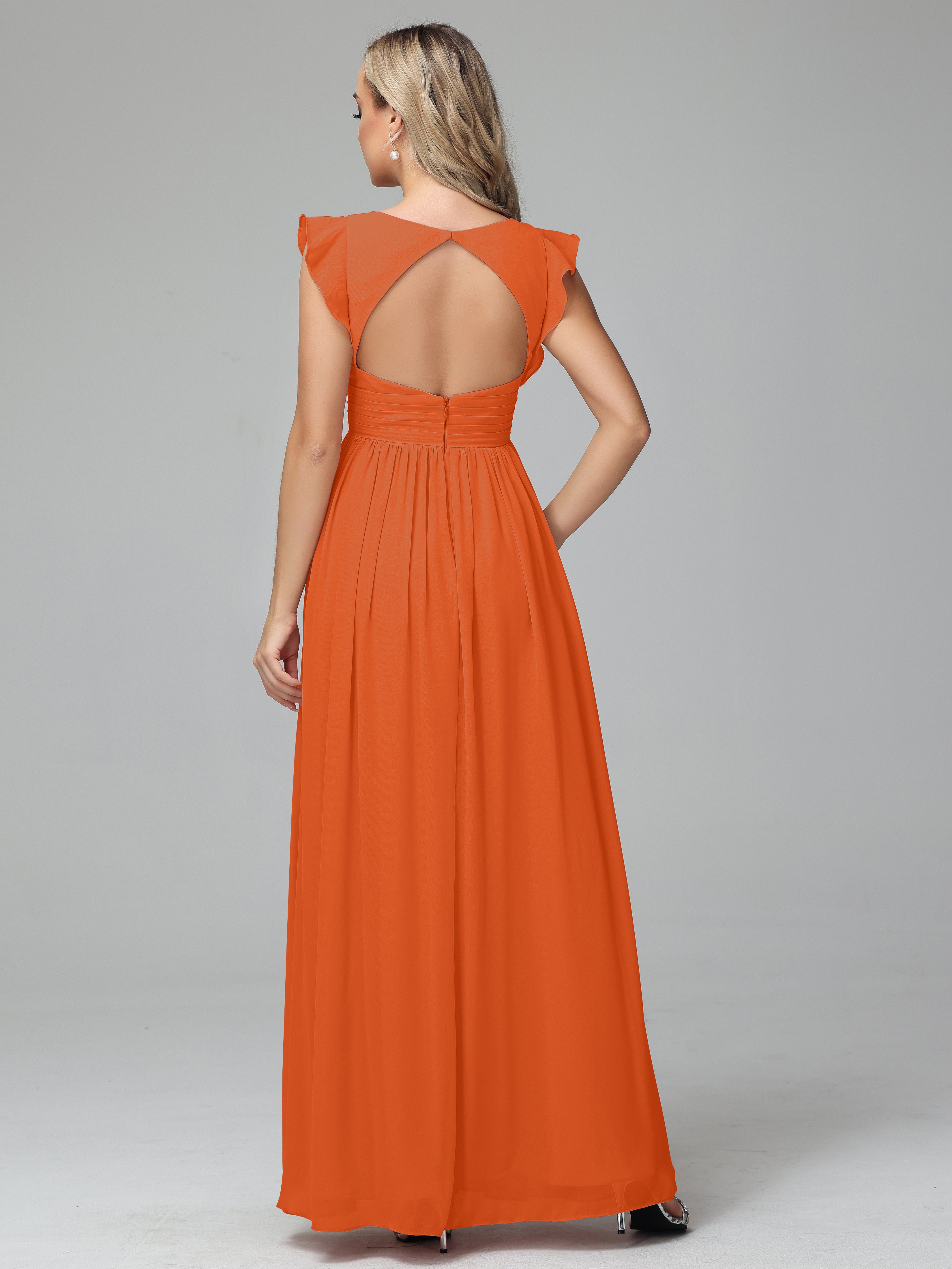 Bonnie V Neck Empire Chiffon Bridesmaid Dresses With Ruffle Sleeves