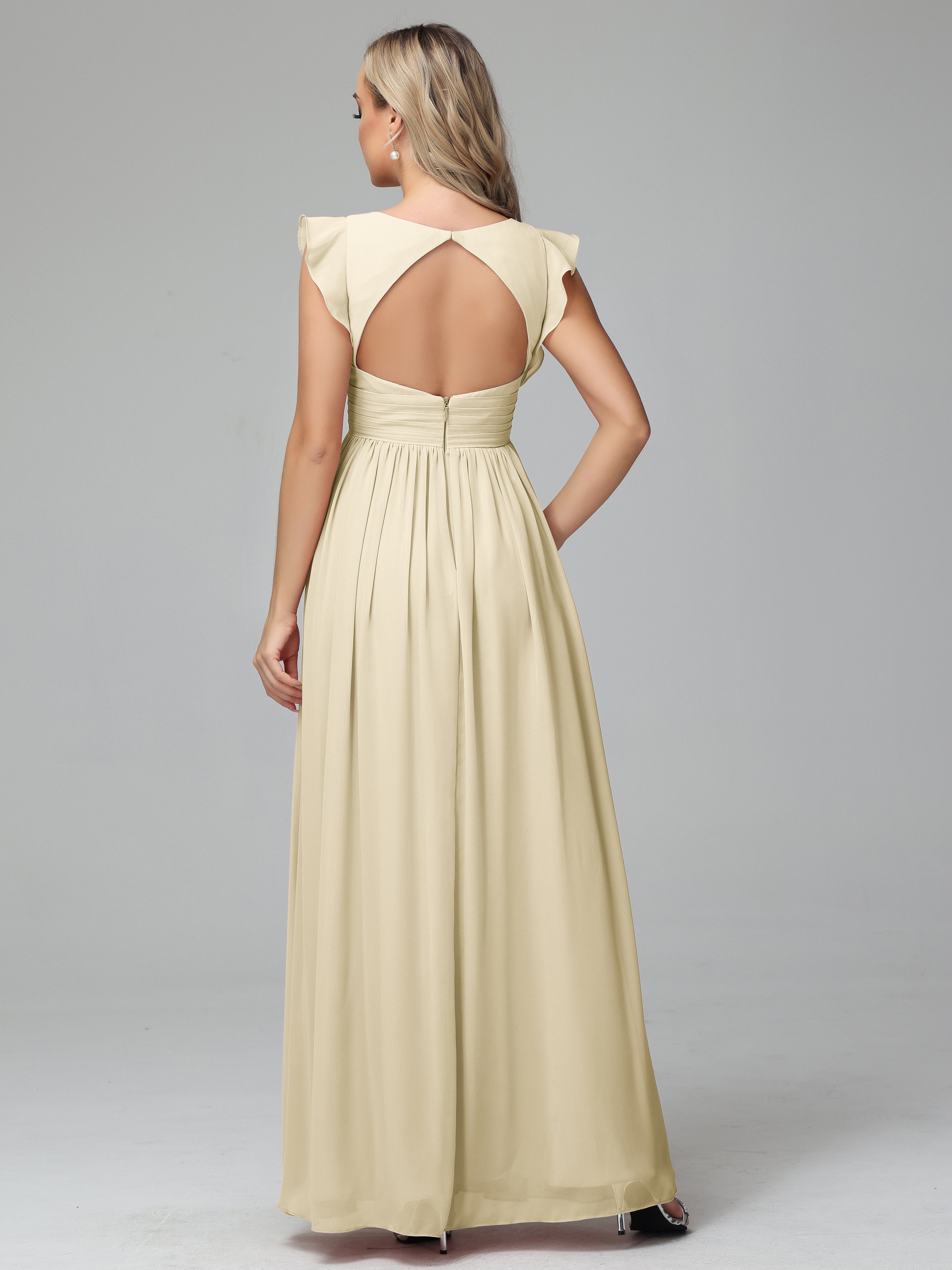 Bonnie V Neck Empire Chiffon Bridesmaid Dresses With Ruffle Sleeves