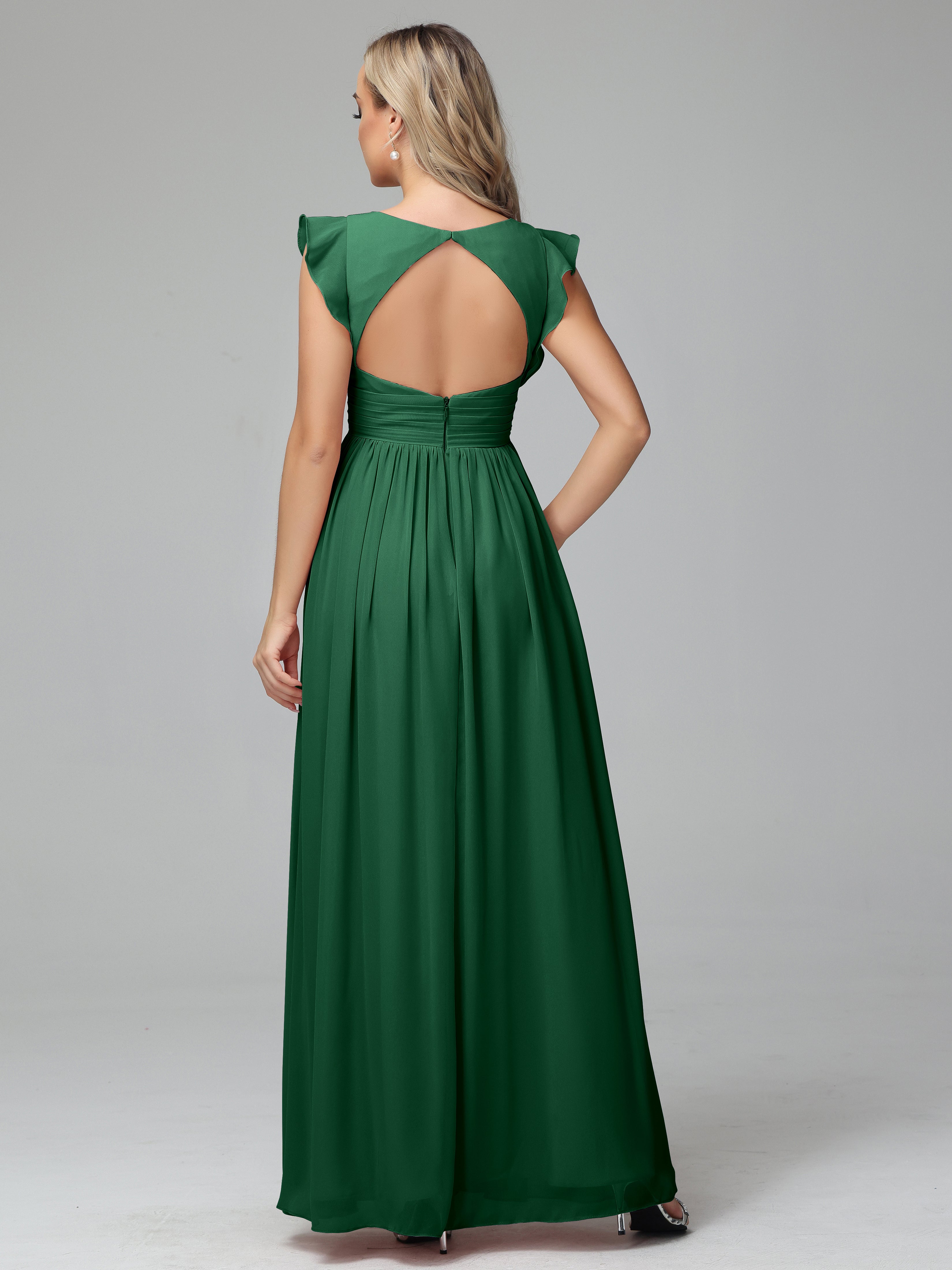 Bonnie V Neck Empire Chiffon Bridesmaid Dresses With Ruffle Sleeves