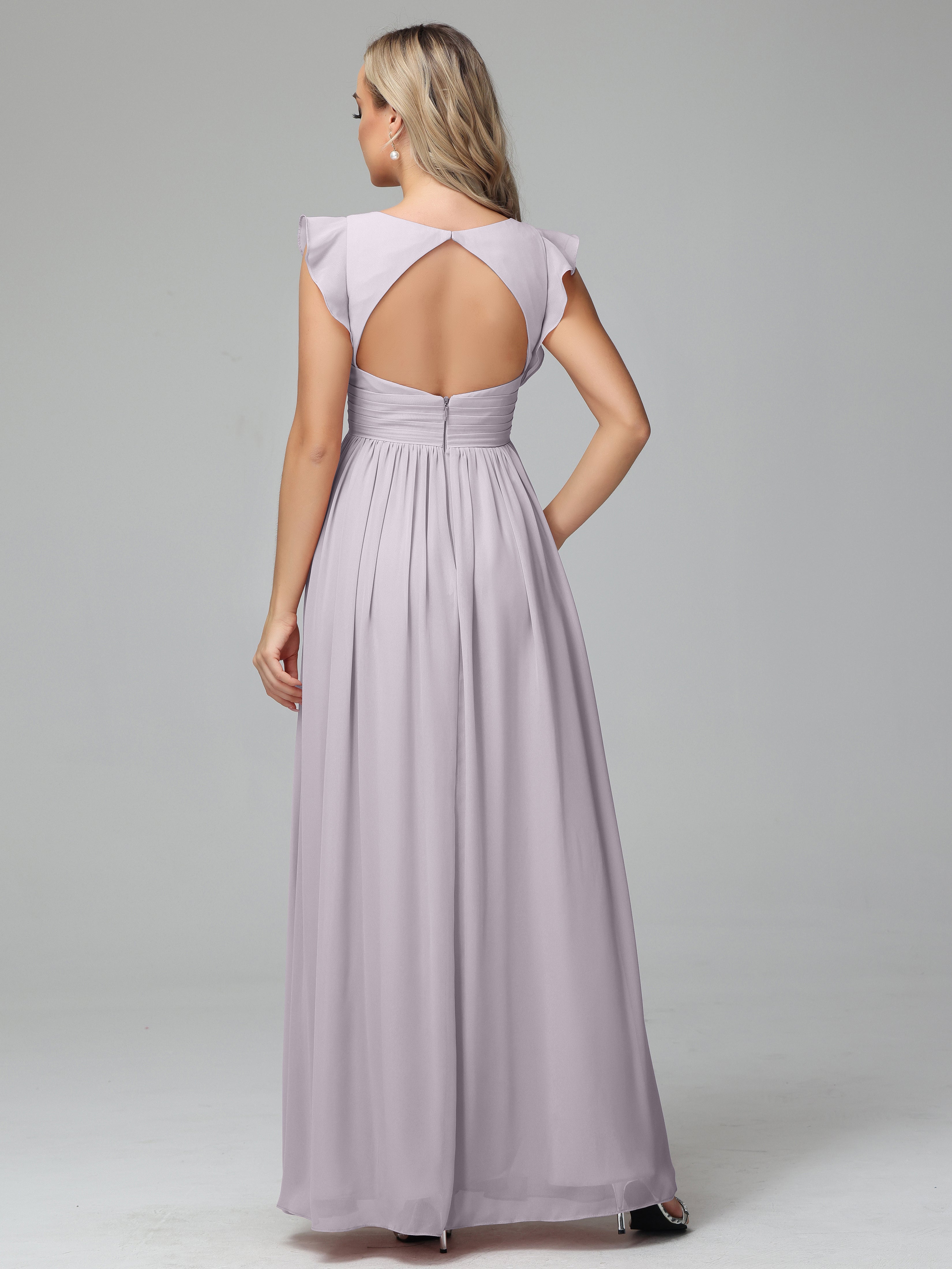 Bonnie V Neck Empire Chiffon Bridesmaid Dresses With Ruffle Sleeves