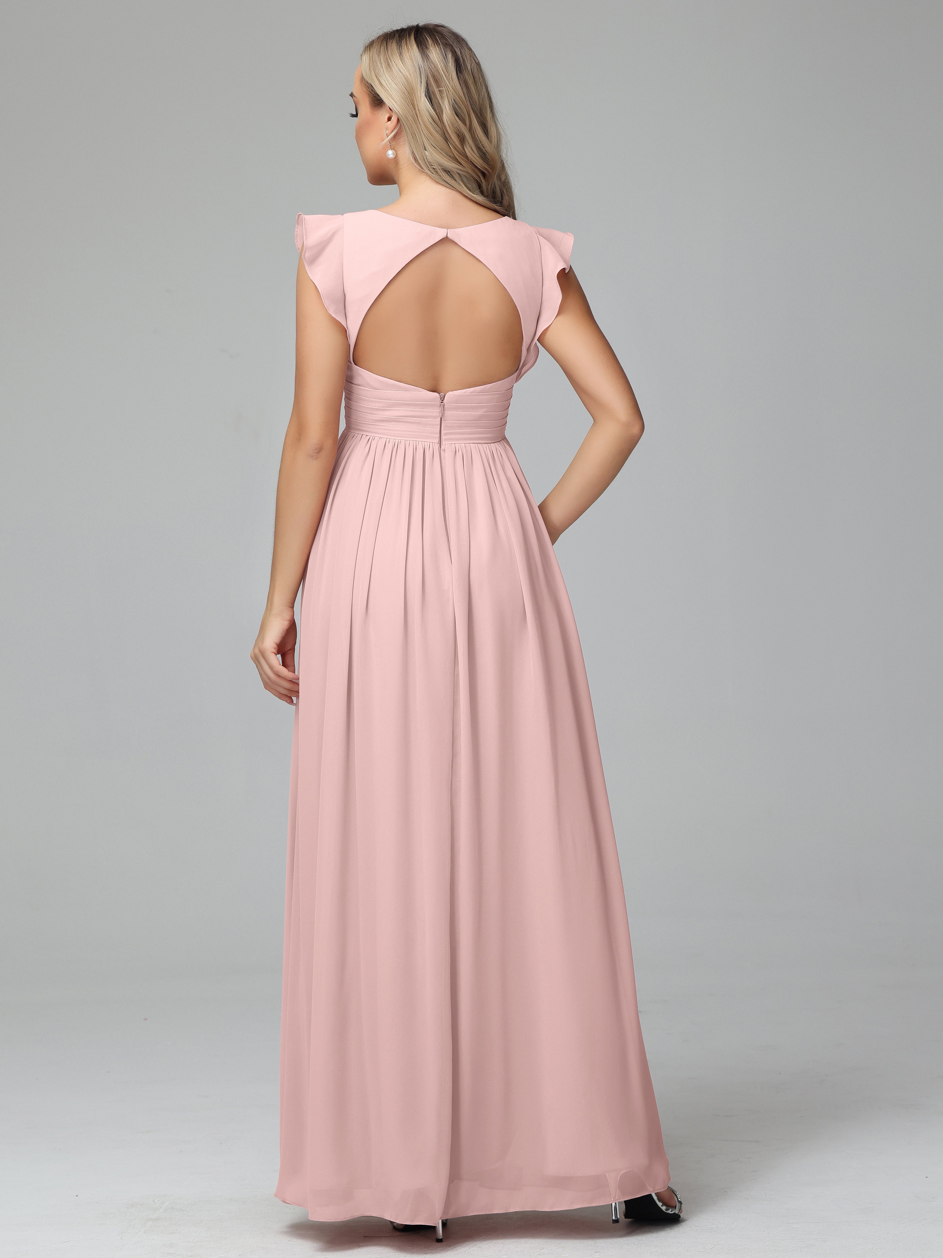 Bonnie V Neck Empire Chiffon Bridesmaid Dresses With Ruffle Sleeves