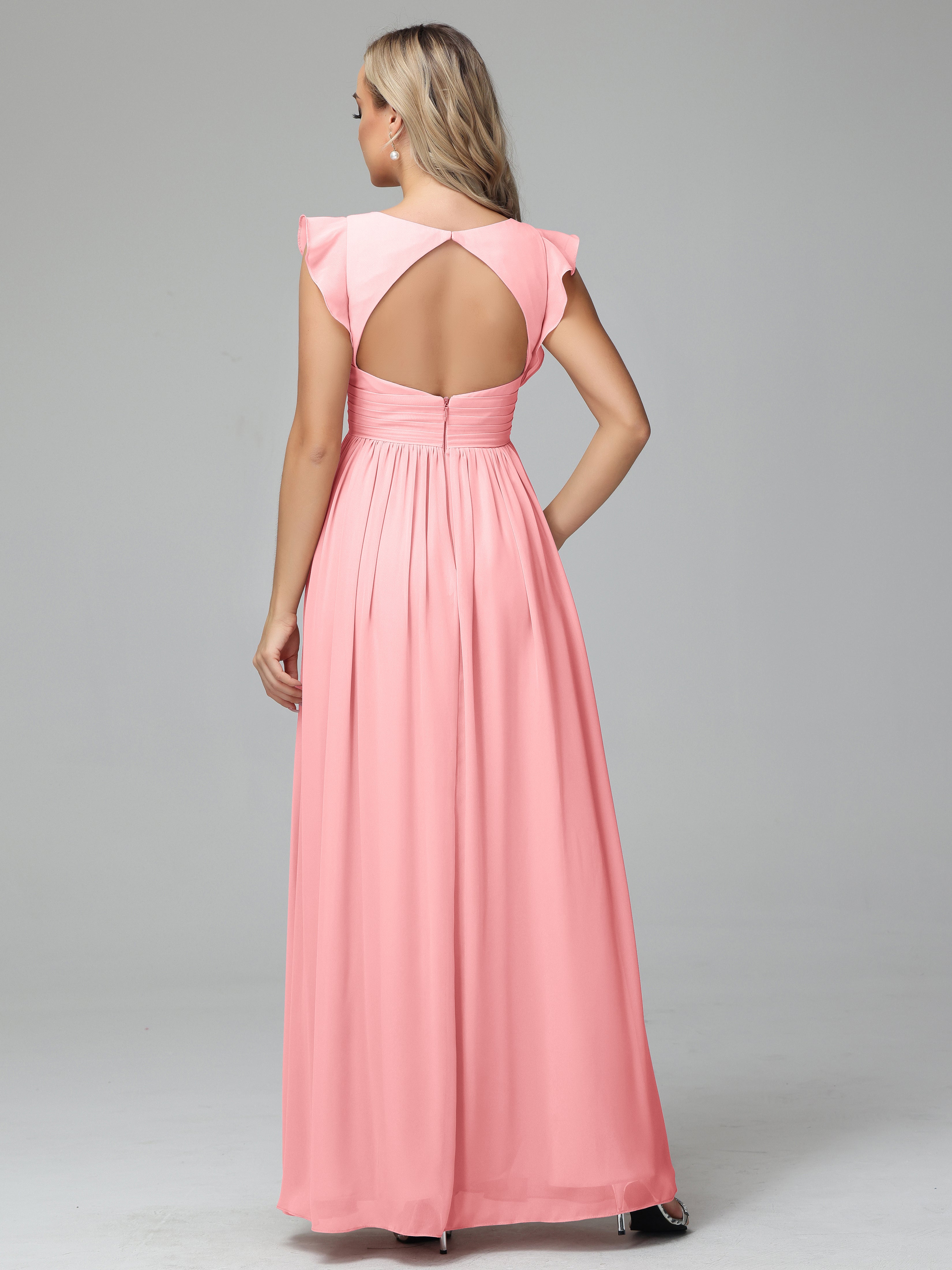 Bonnie V Neck Empire Chiffon Bridesmaid Dresses With Ruffle Sleeves