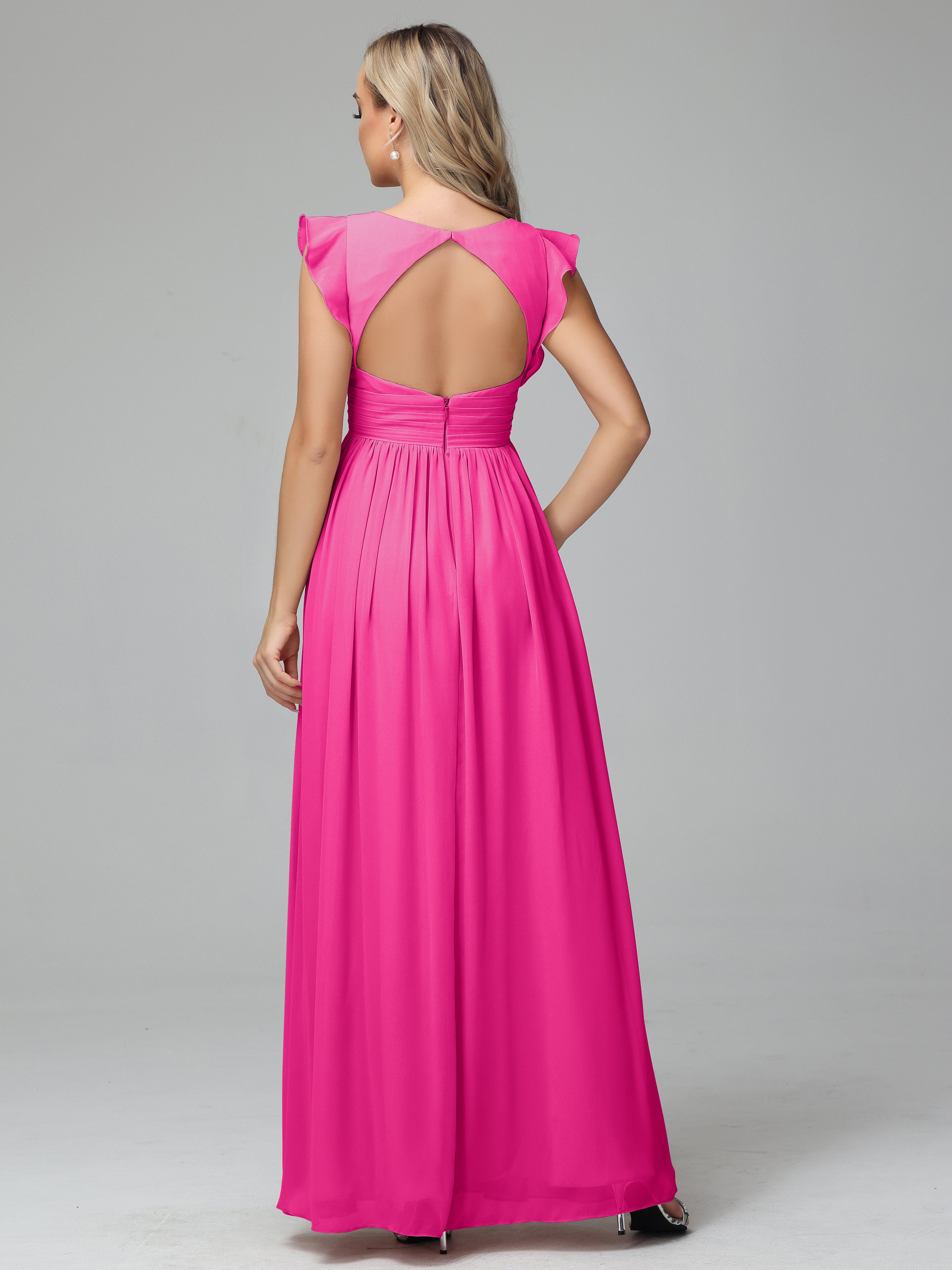 Bonnie V Neck Empire Chiffon Bridesmaid Dresses With Ruffle Sleeves