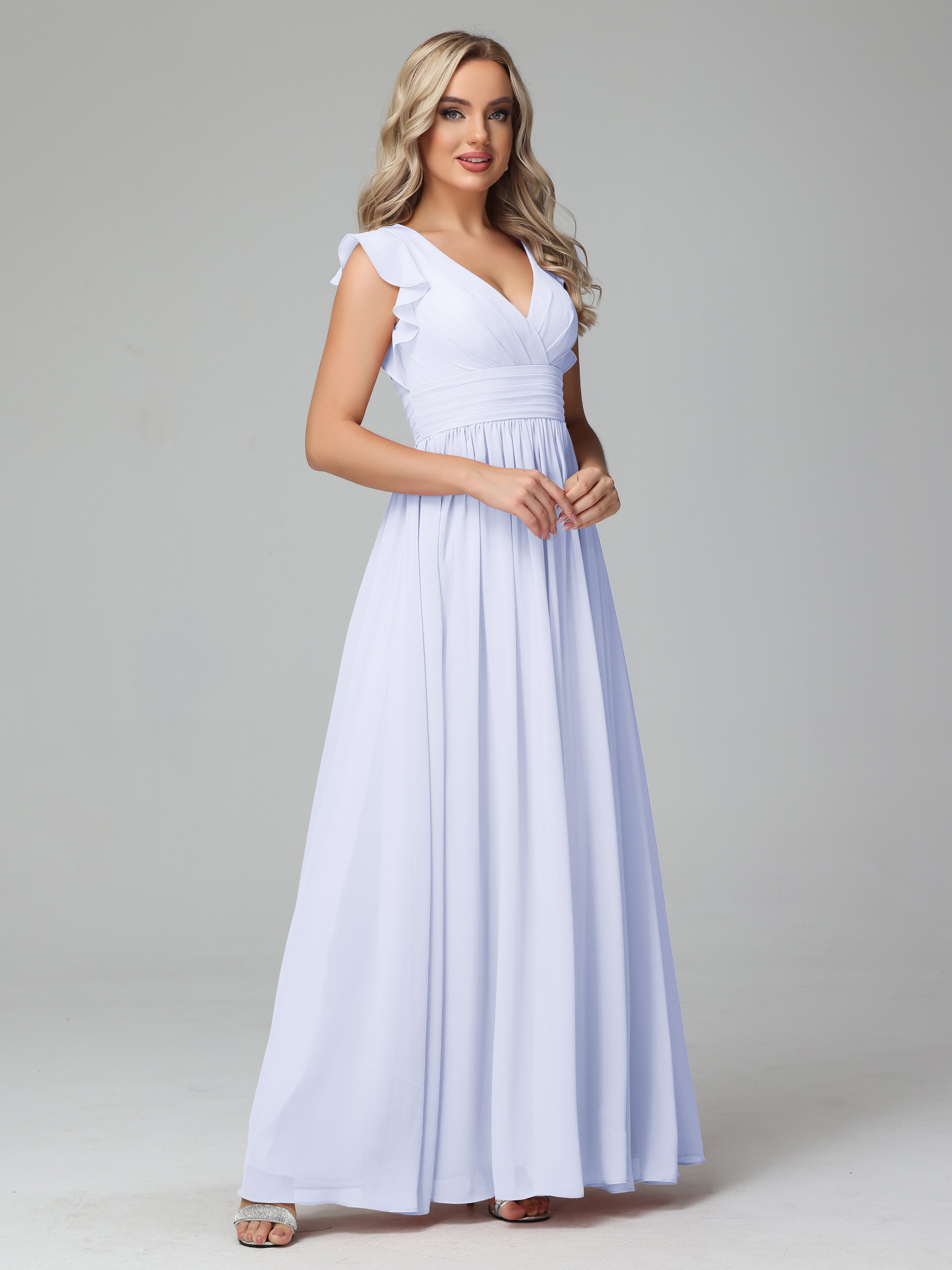 Bonnie V Neck Empire Chiffon Bridesmaid Dresses With Ruffle Sleeves