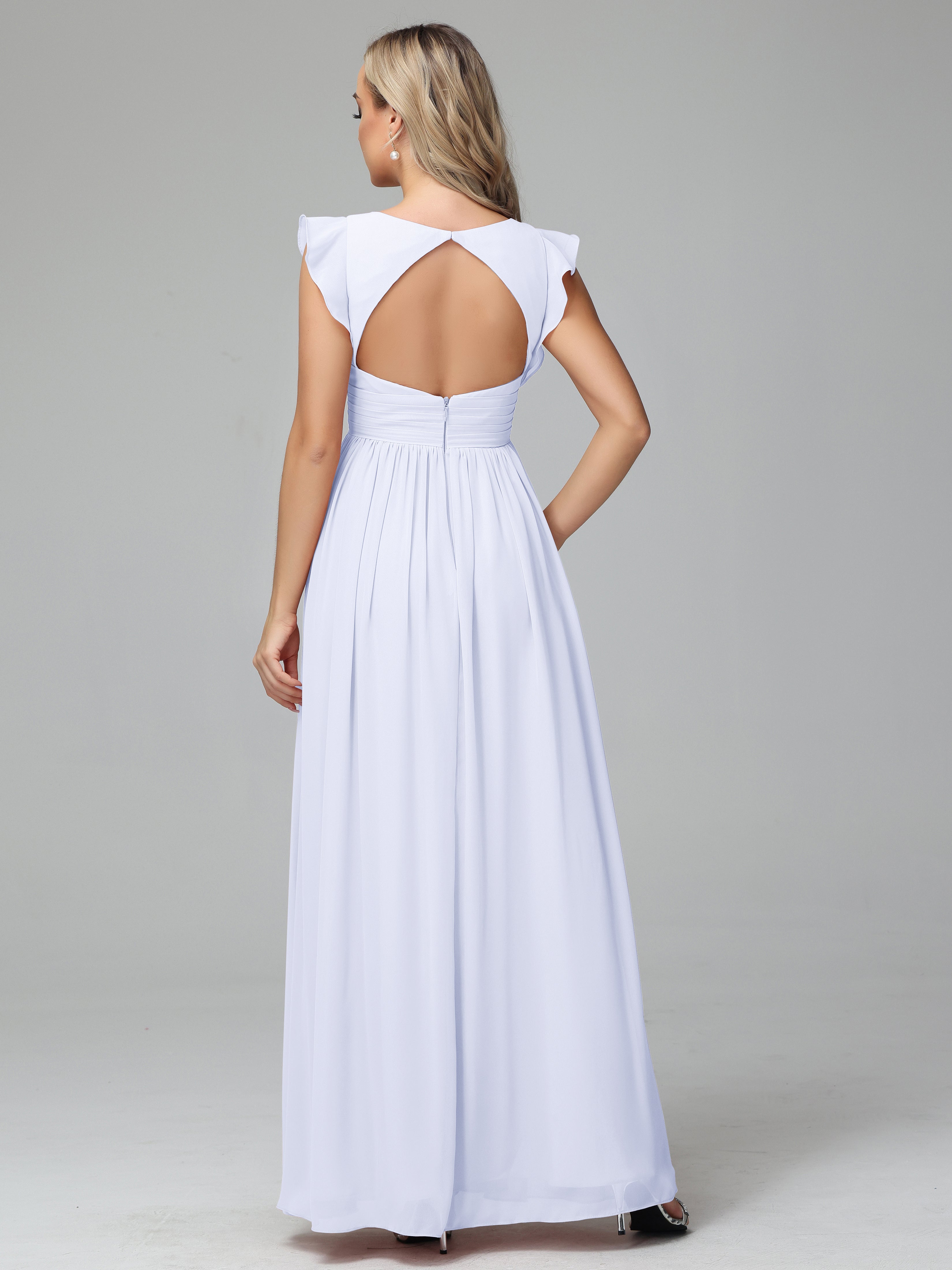 Bonnie V Neck Empire Chiffon Bridesmaid Dresses With Ruffle Sleeves