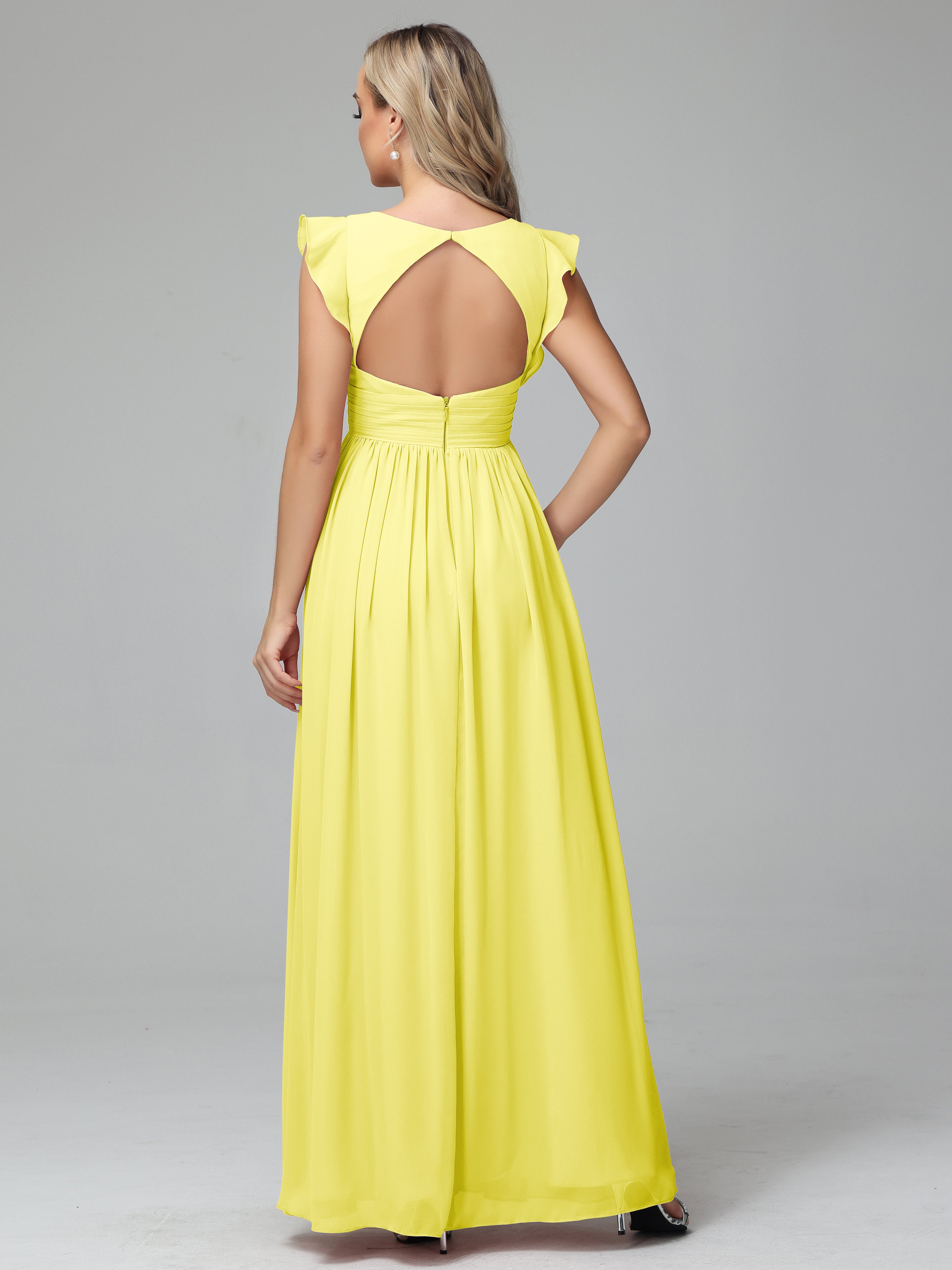 Bonnie V Neck Empire Chiffon Bridesmaid Dresses With Ruffle Sleeves