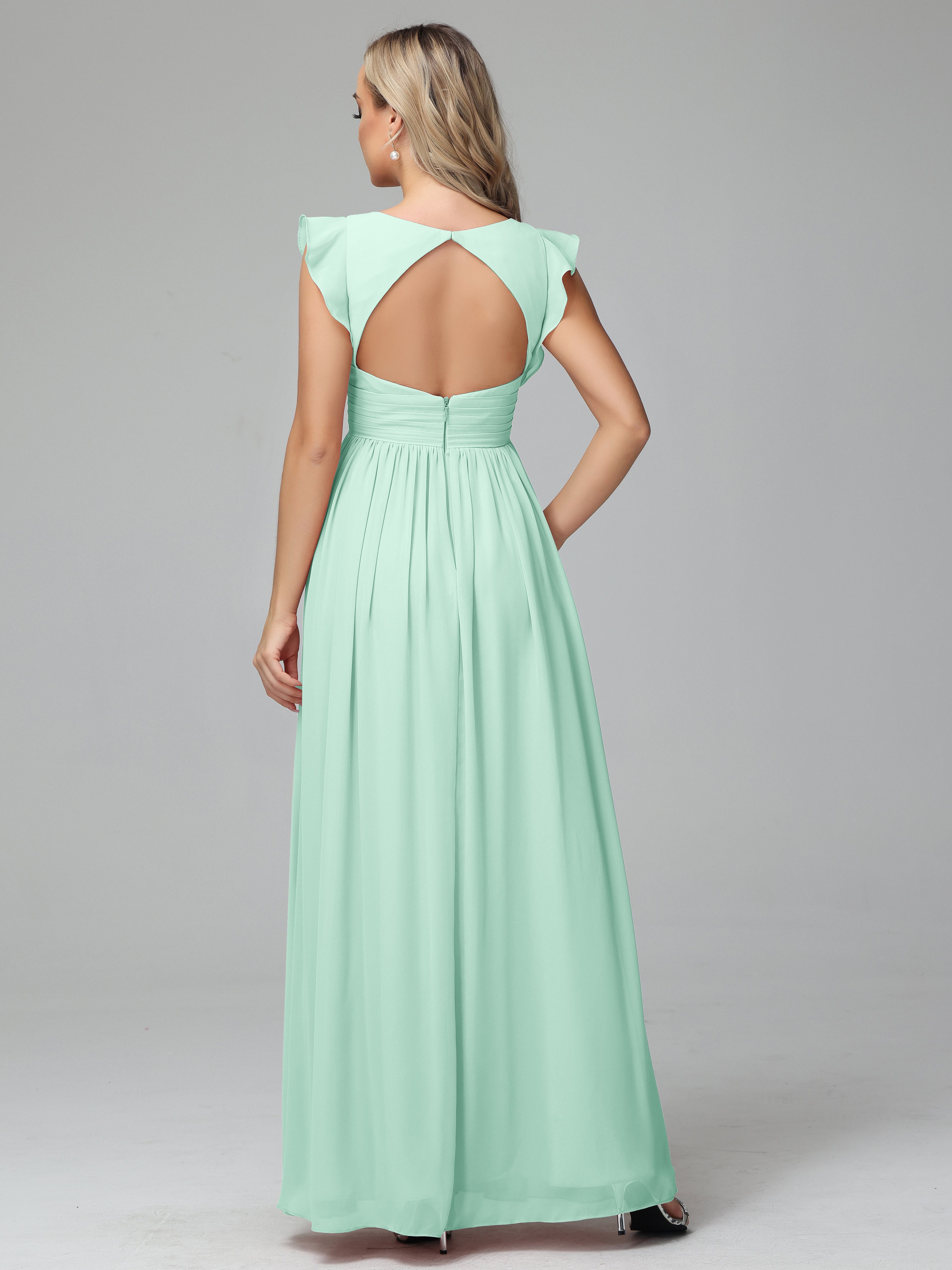 Bonnie V Neck Empire Chiffon Bridesmaid Dresses With Ruffle Sleeves