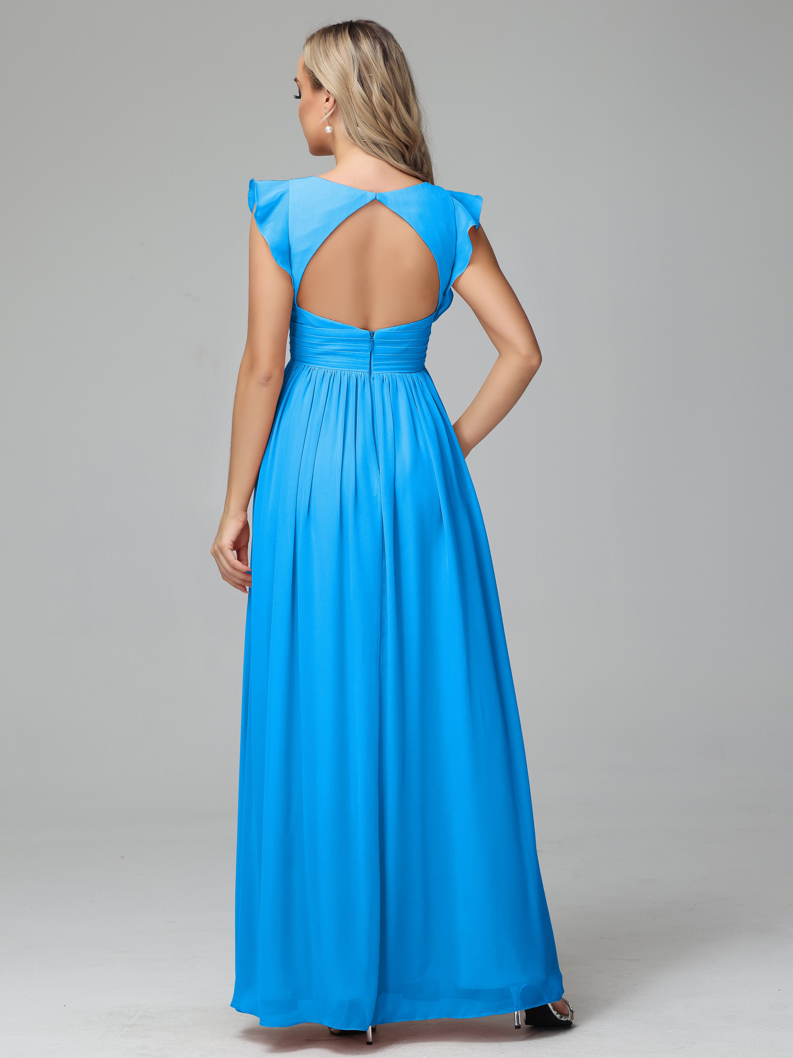 Bonnie V Neck Empire Chiffon Bridesmaid Dresses With Ruffle Sleeves