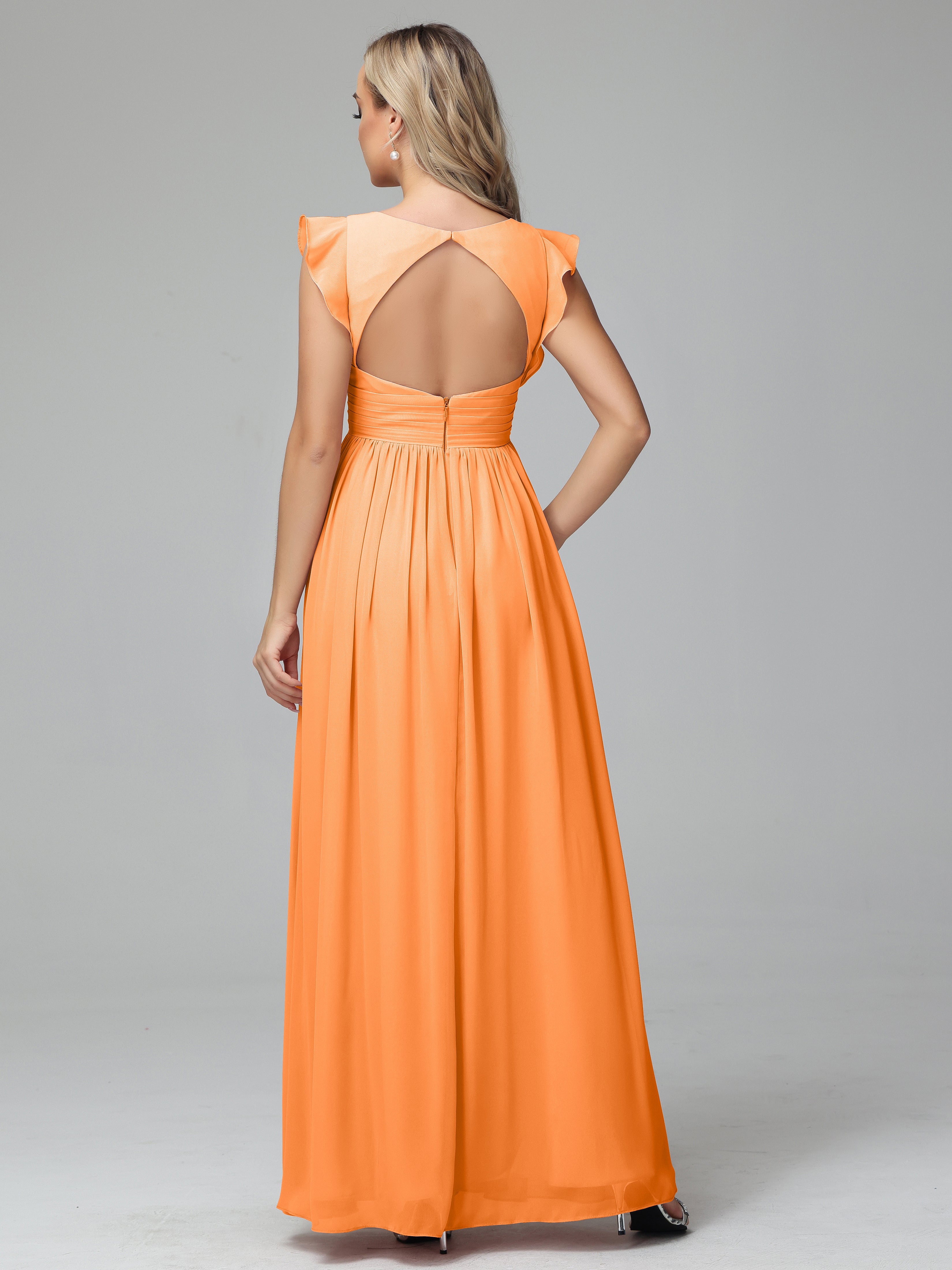 Bonnie V Neck Empire Chiffon Bridesmaid Dresses With Ruffle Sleeves