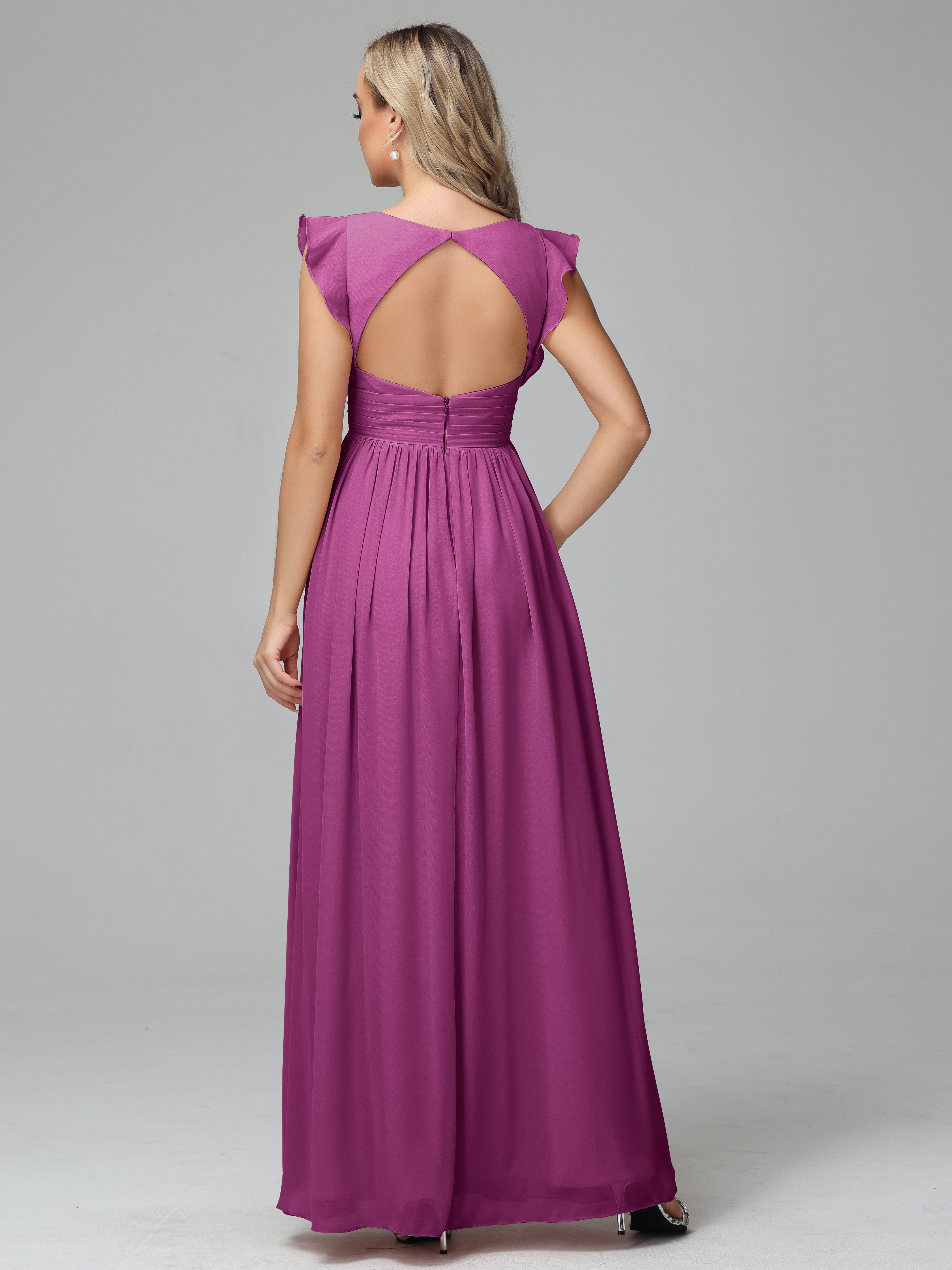 Bonnie V Neck Empire Chiffon Bridesmaid Dresses With Ruffle Sleeves