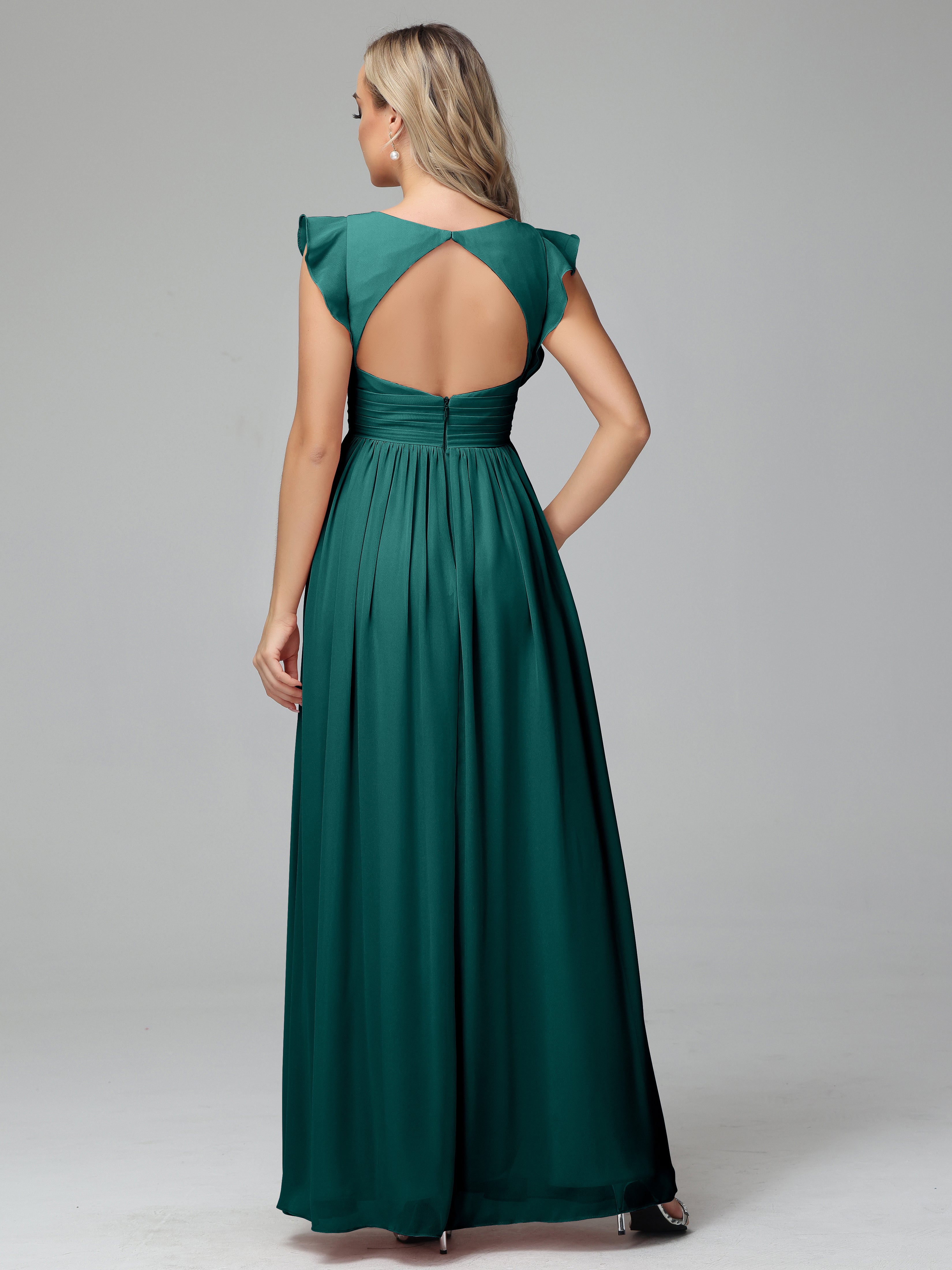 Bonnie V Neck Empire Chiffon Bridesmaid Dresses With Ruffle Sleeves