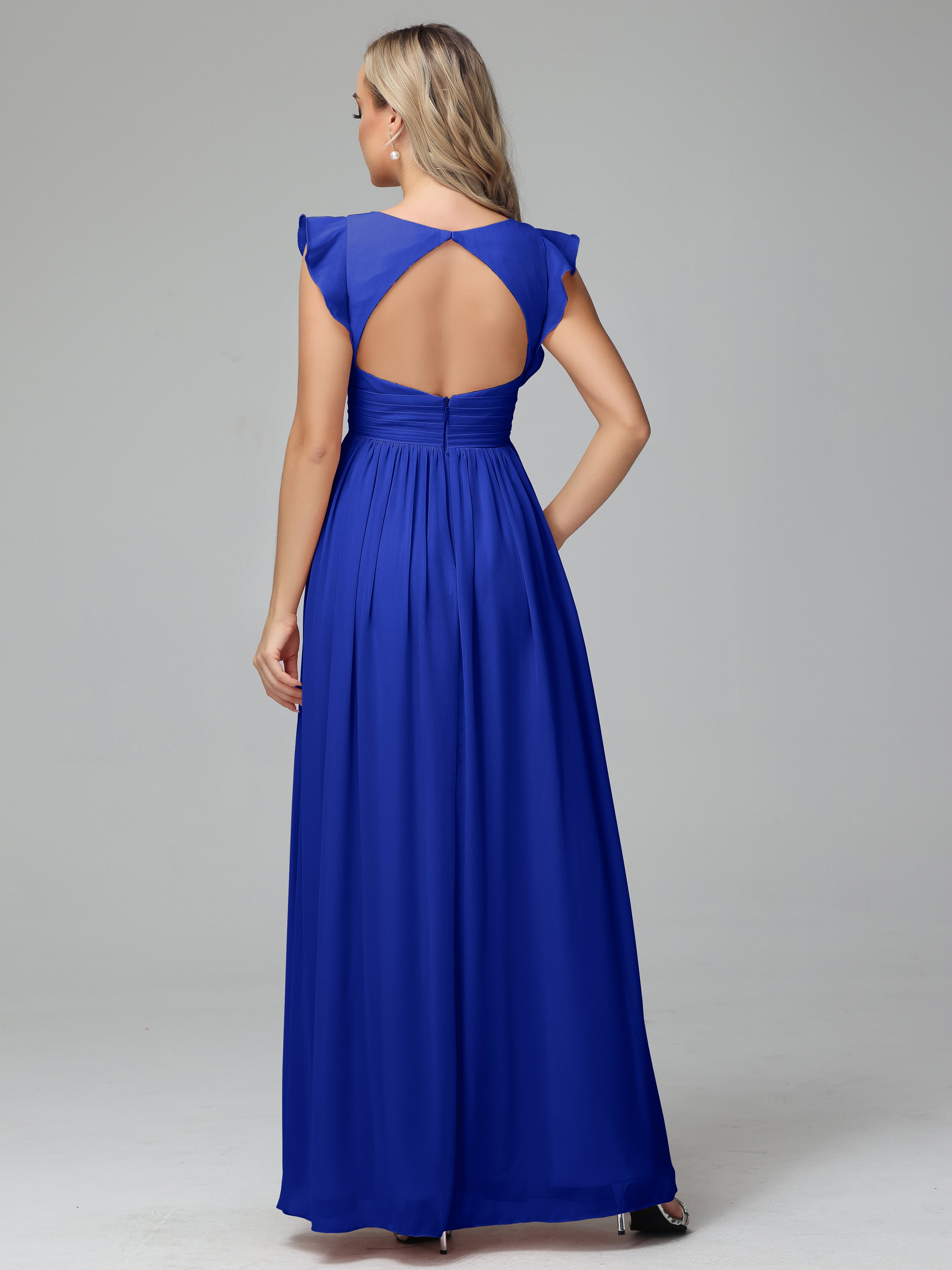 Bonnie V Neck Empire Chiffon Bridesmaid Dresses With Ruffle Sleeves