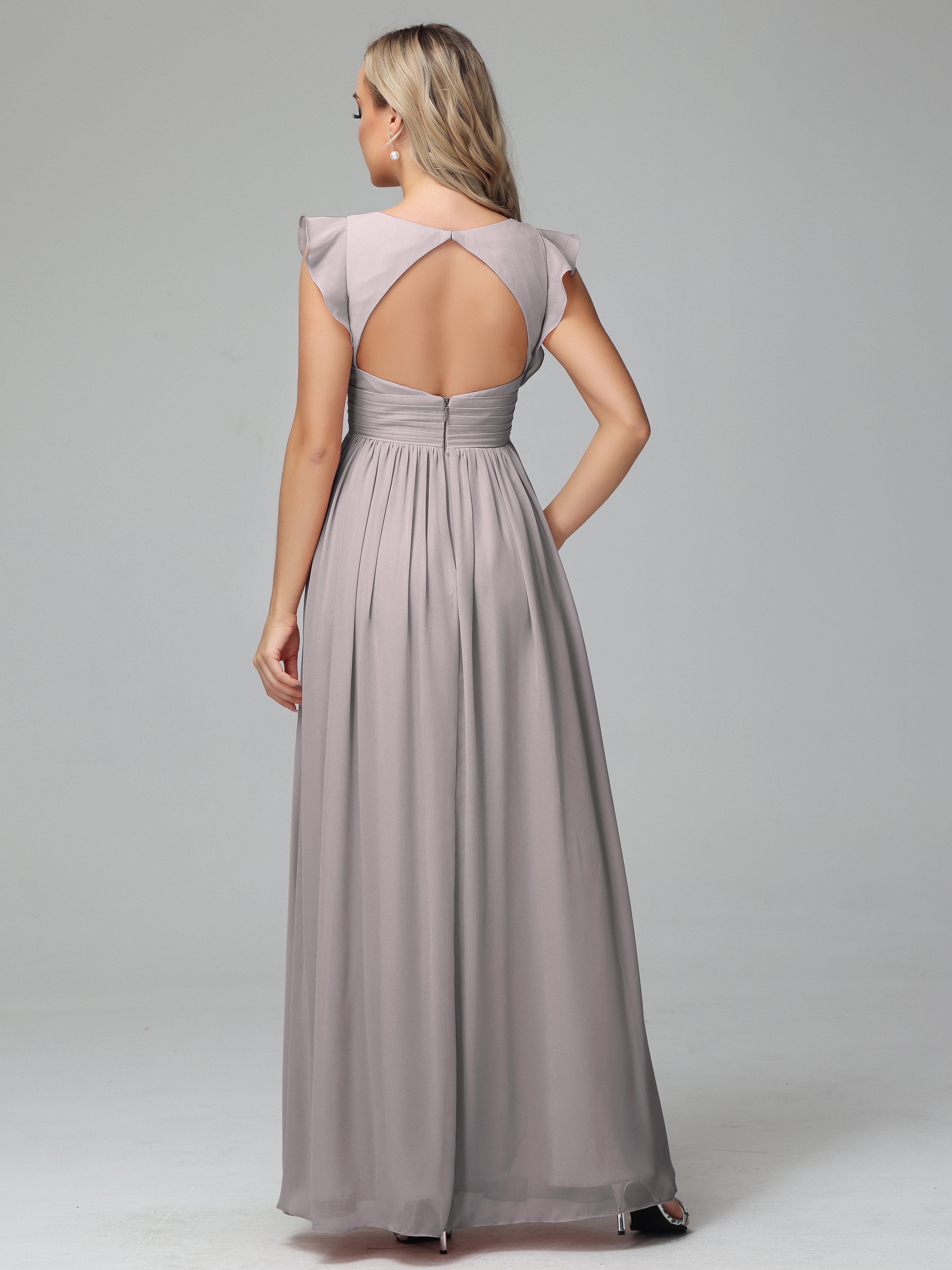 Bonnie V Neck Empire Chiffon Bridesmaid Dresses With Ruffle Sleeves