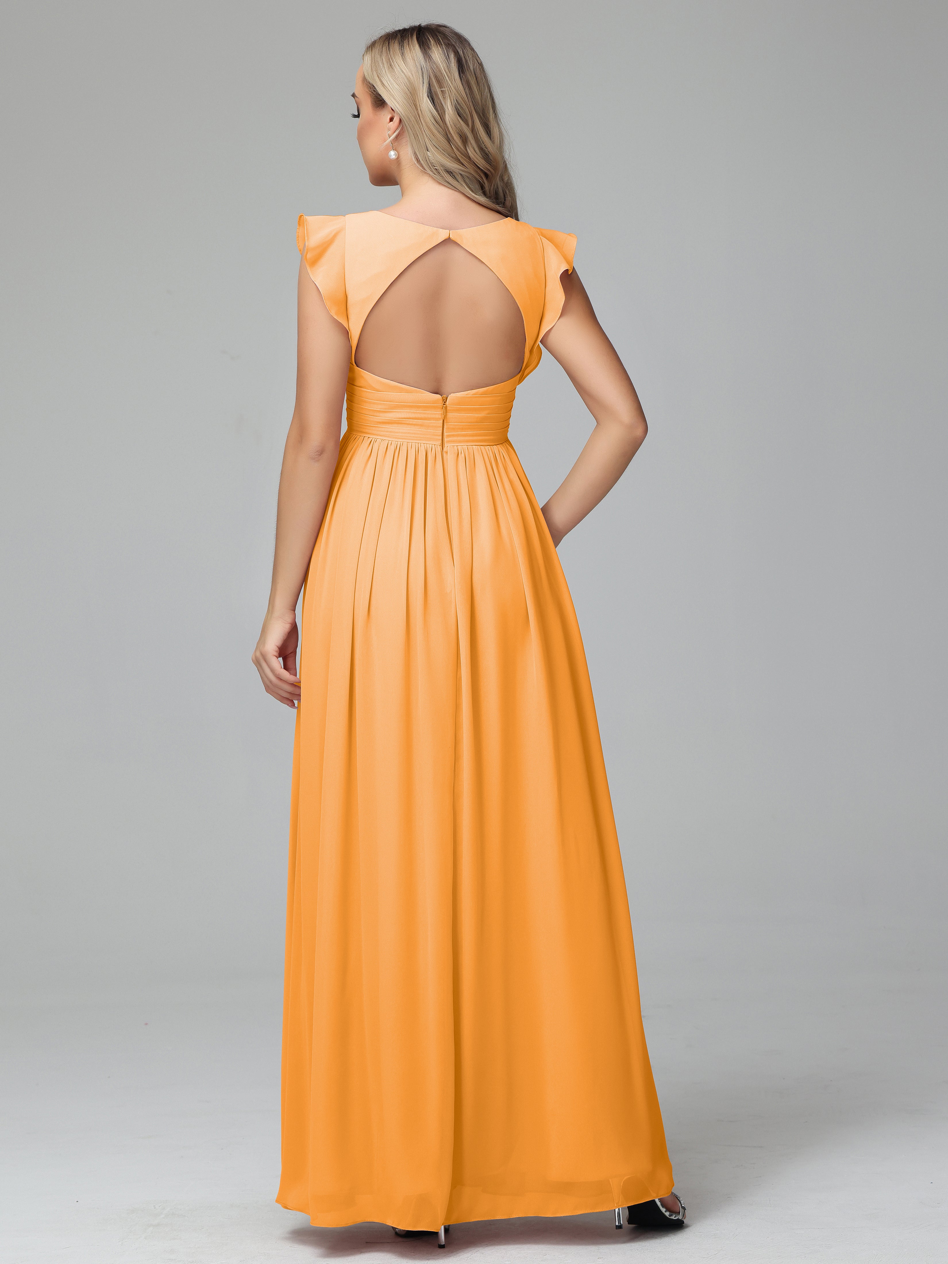 Bonnie V Neck Empire Chiffon Bridesmaid Dresses With Ruffle Sleeves