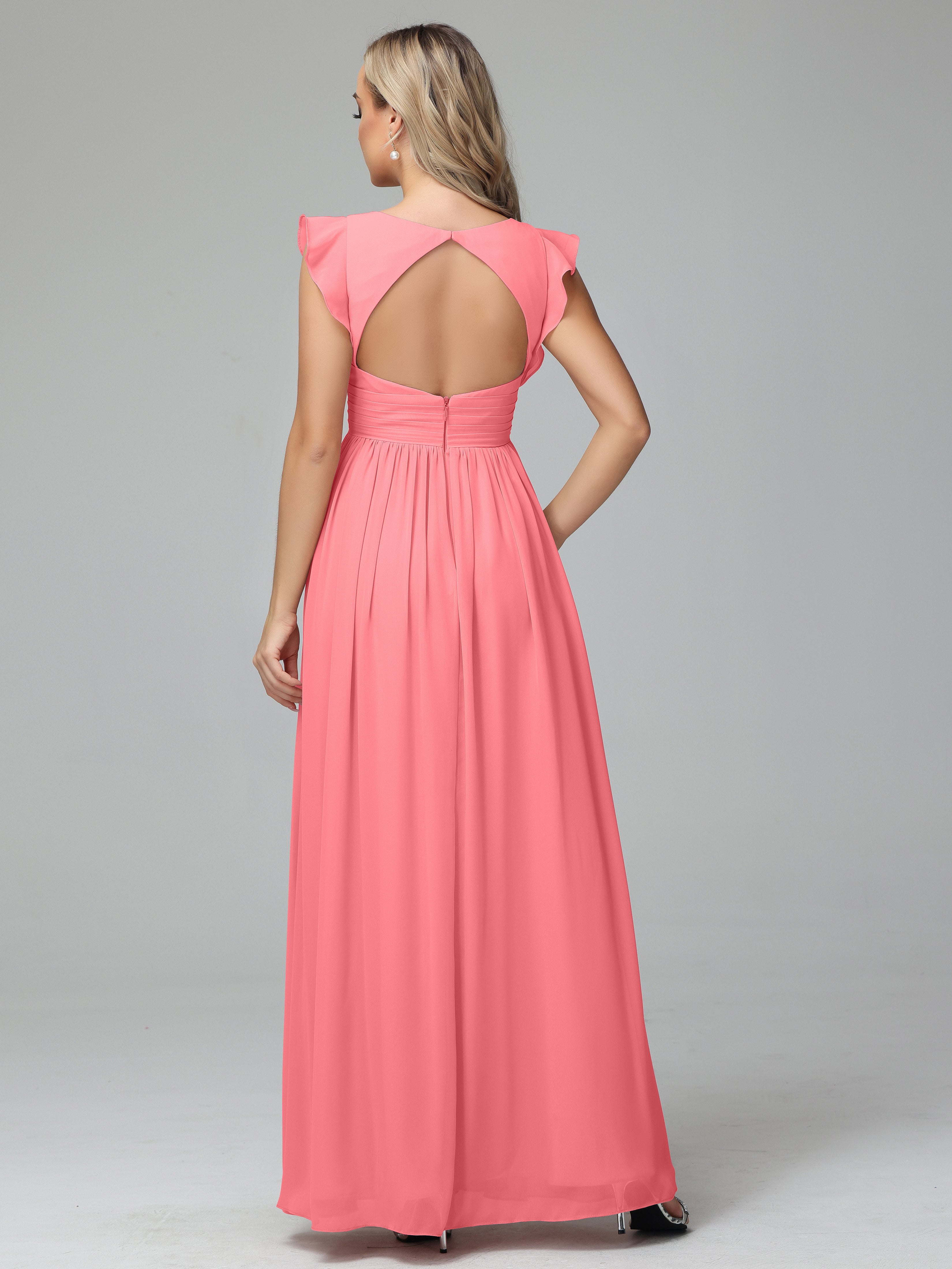 Bonnie V Neck Empire Chiffon Bridesmaid Dresses With Ruffle Sleeves