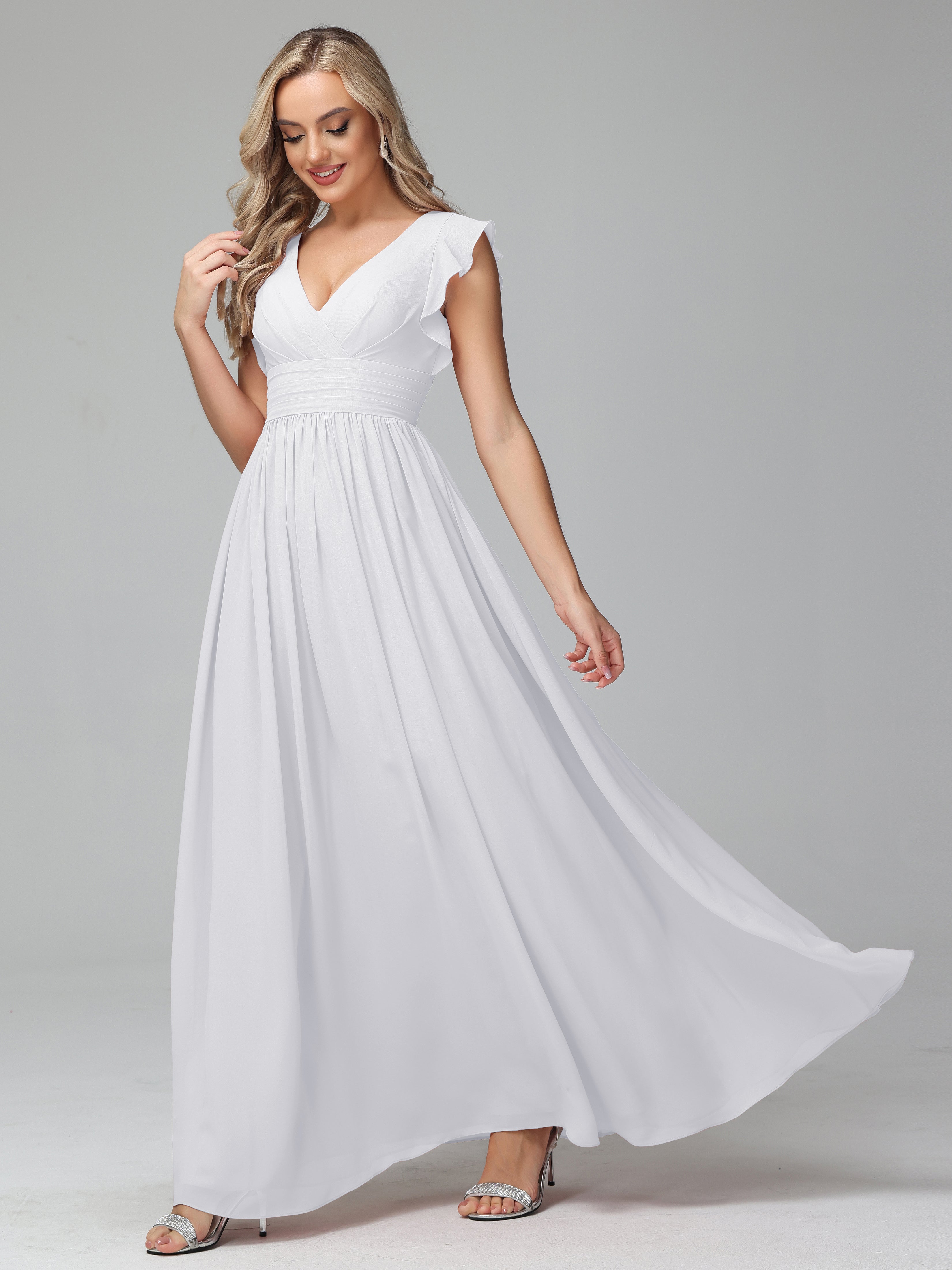 Bonnie V Neck Empire Chiffon Bridesmaid Dresses With Ruffle Sleeves