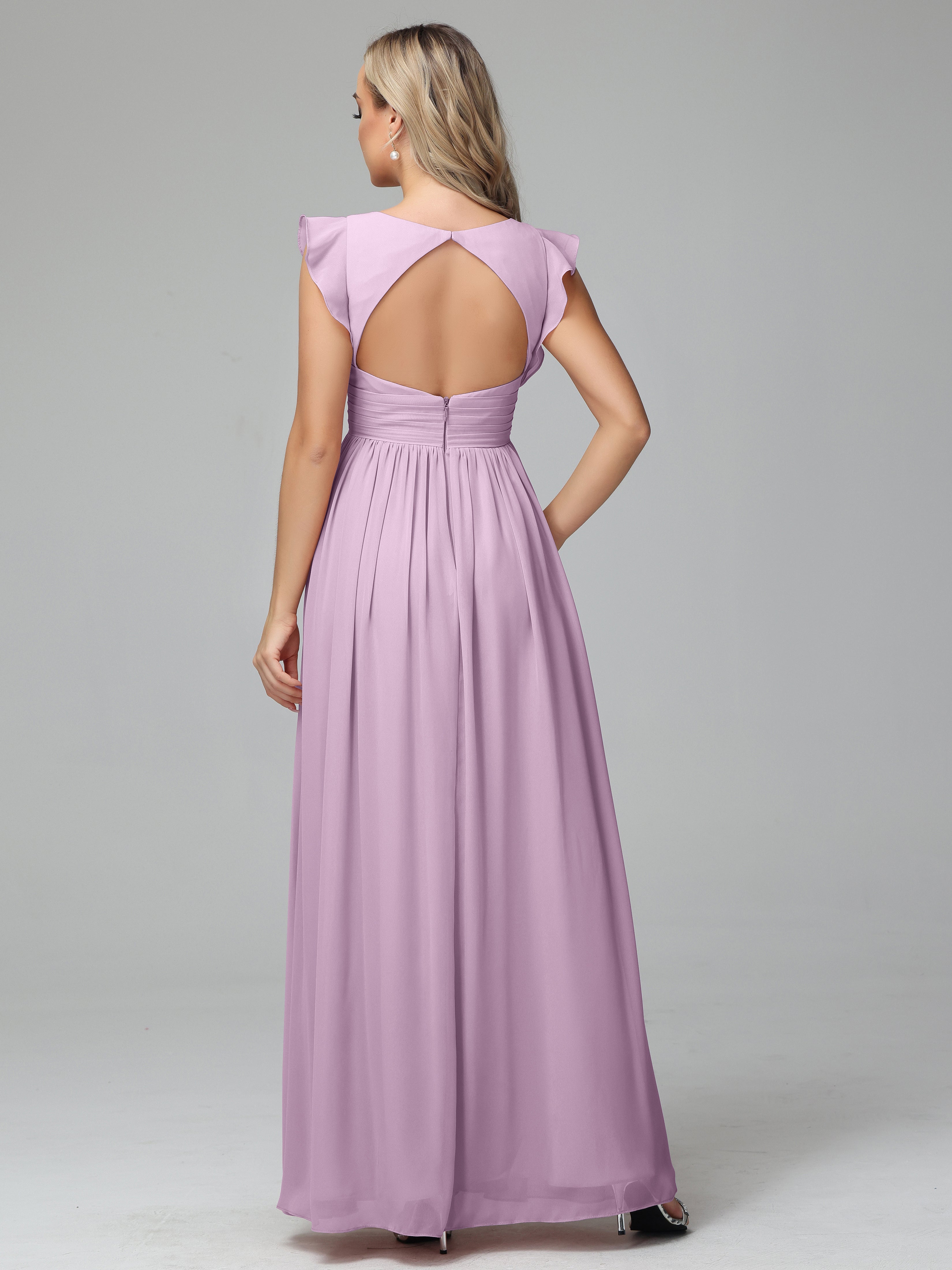 Bonnie V Neck Empire Chiffon Bridesmaid Dresses With Ruffle Sleeves