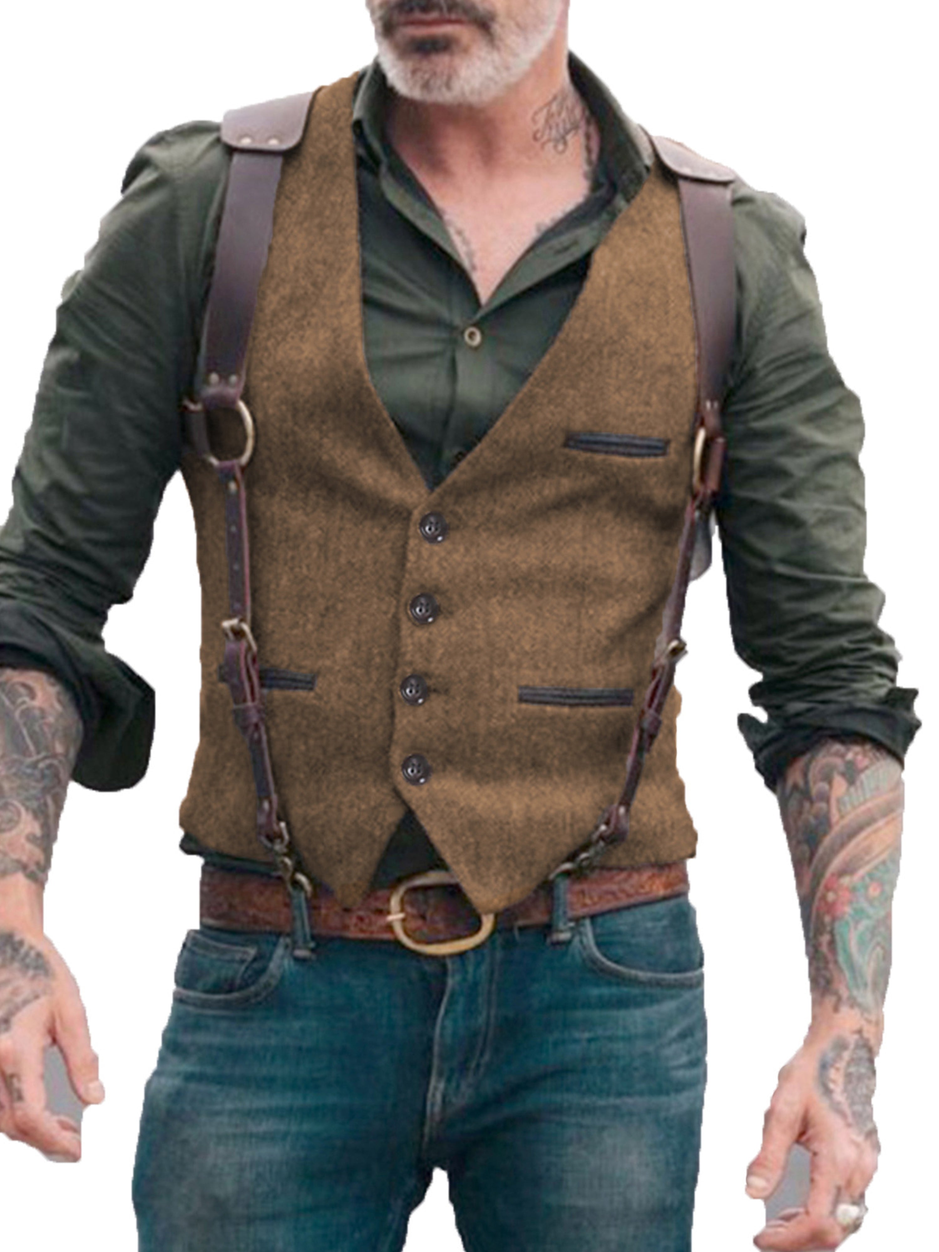 Vest Men's Suit Vest Standing Collar Herringbone Vest