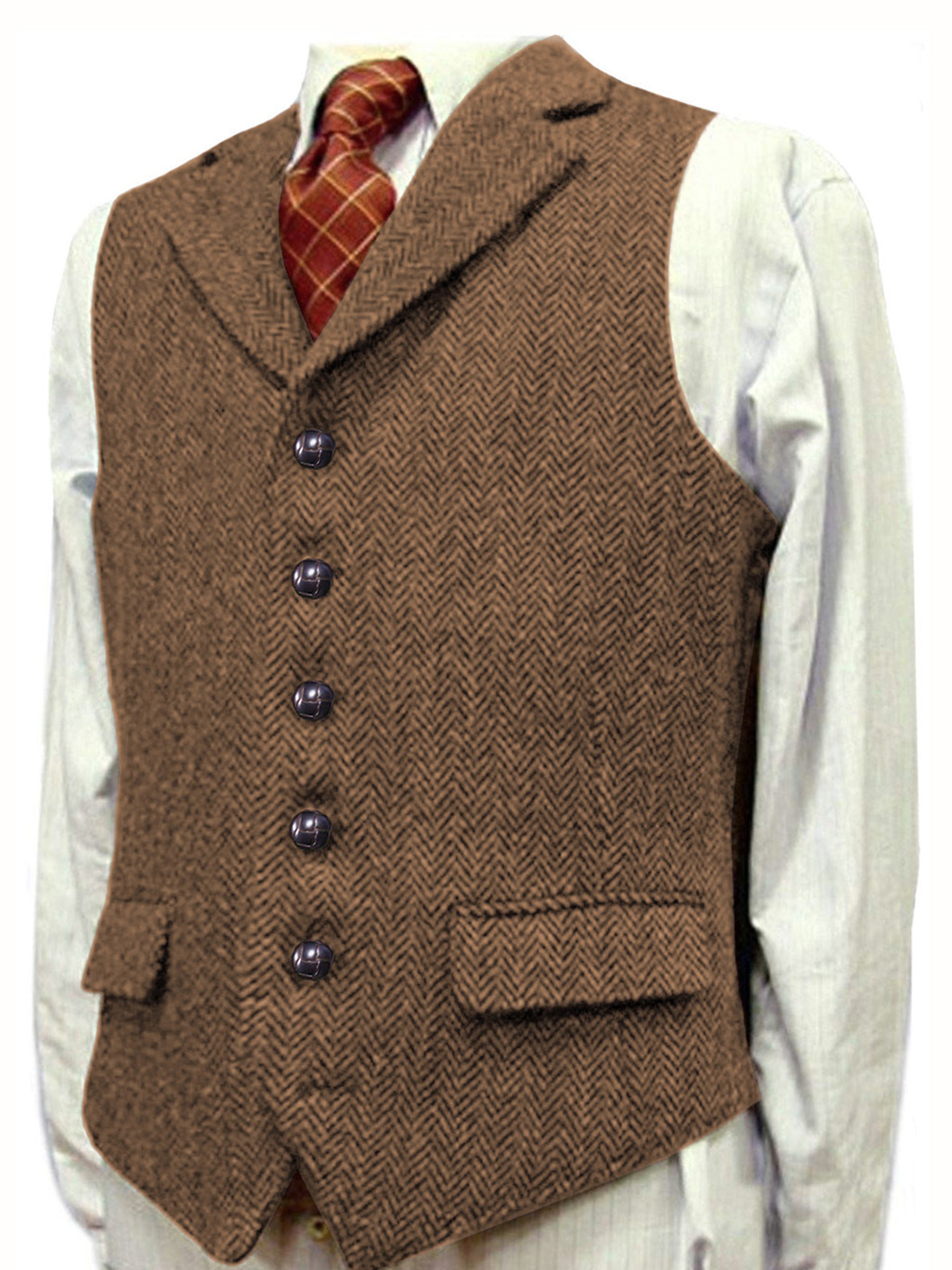 Man's Vest Herringbone Wedding Groom Best Business Slim Vest