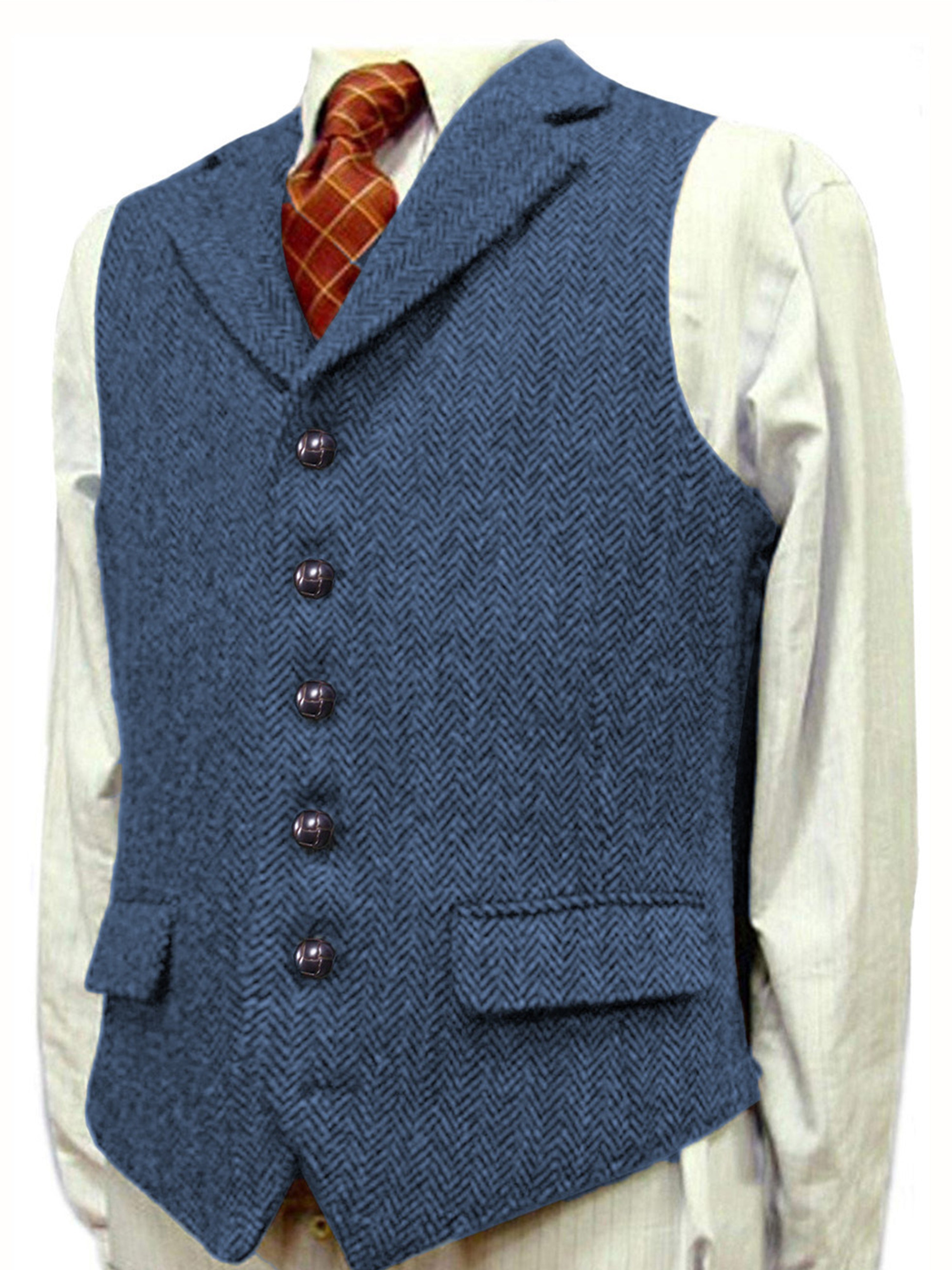 Man's Vest Herringbone Wedding Groom Best Business Slim Vest